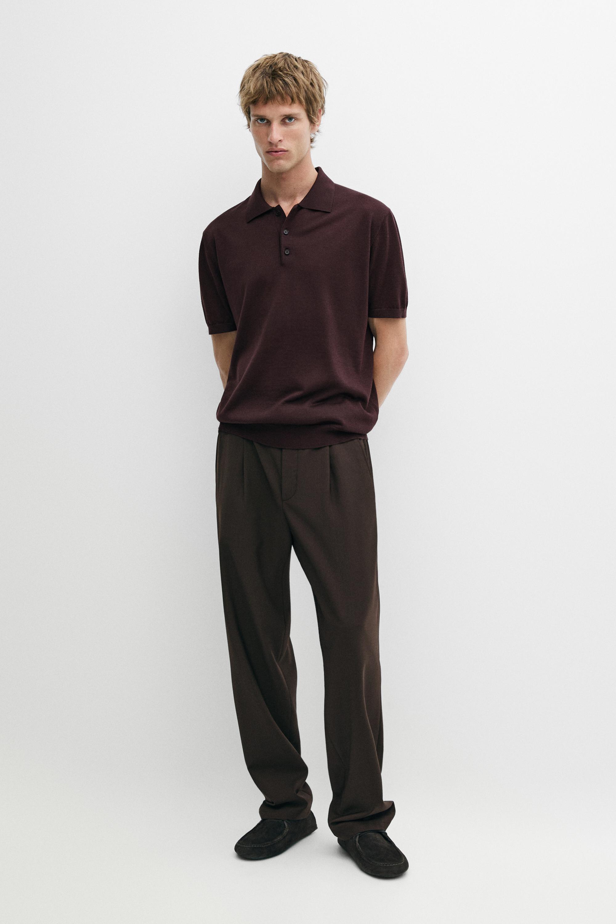 Wool blend knit polo shirt Burgundy
