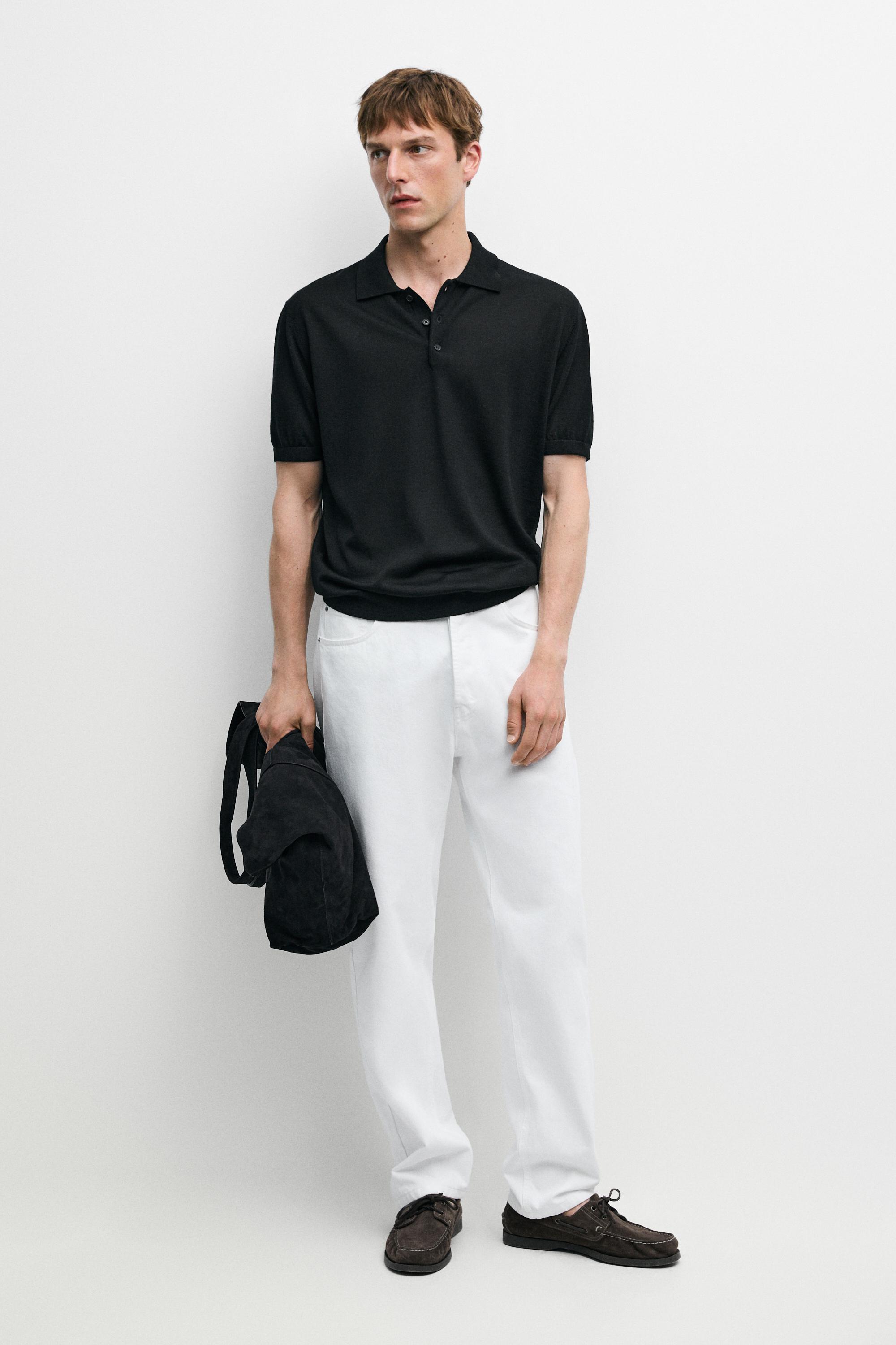 Wool blend knit polo shirt Black