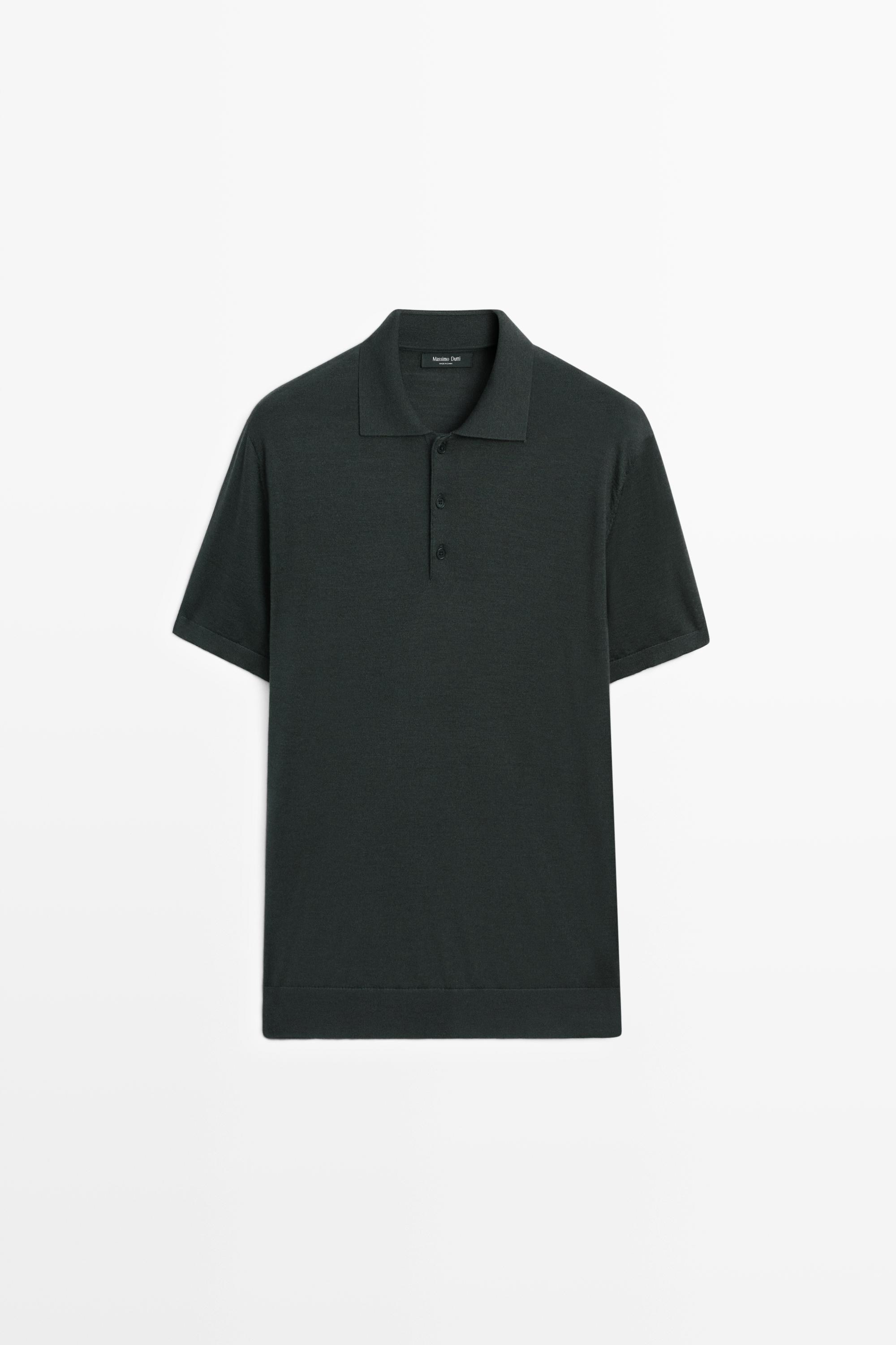Wool blend knit polo shirt Greyish Green