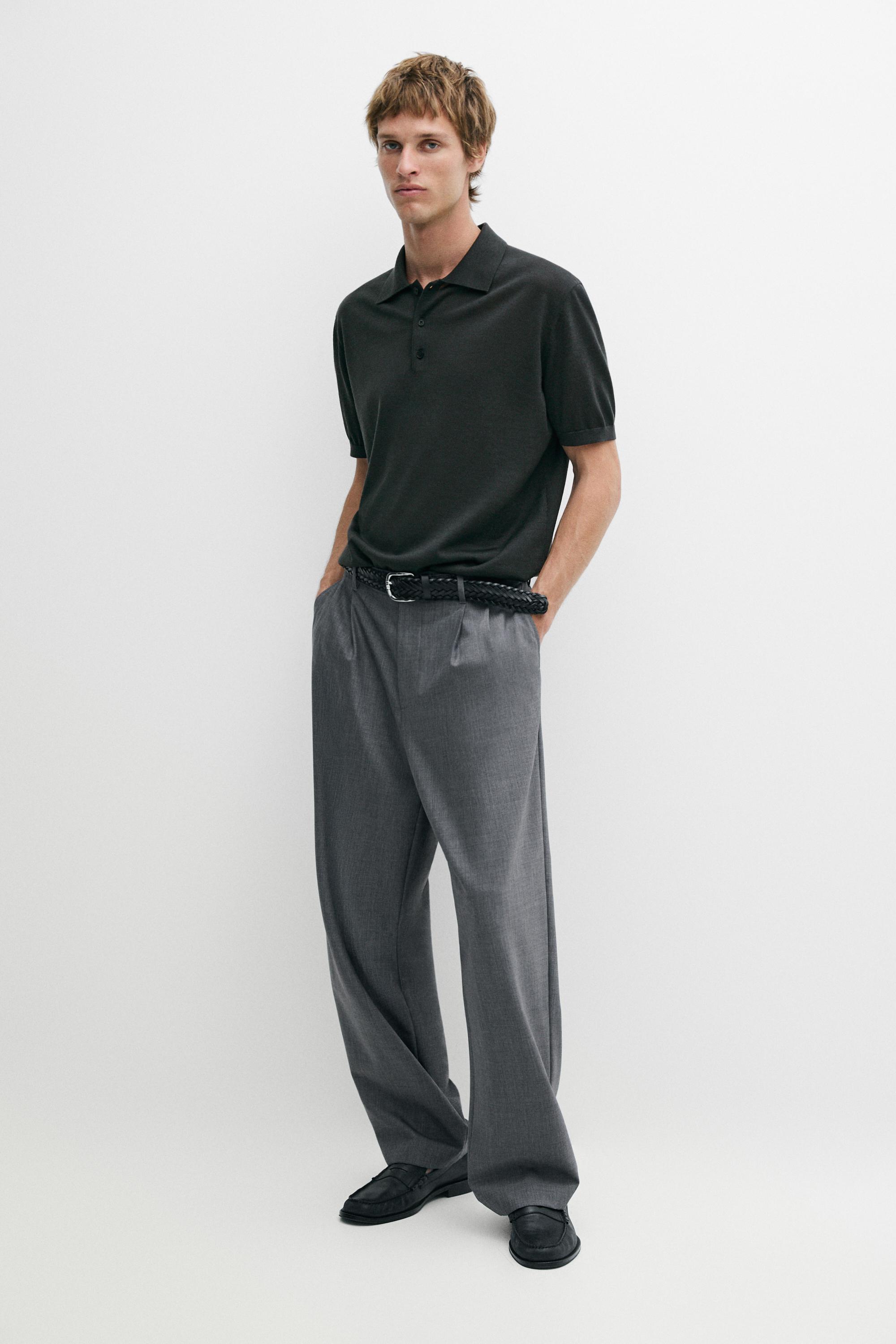 Wool blend knit polo shirt Greyish Green