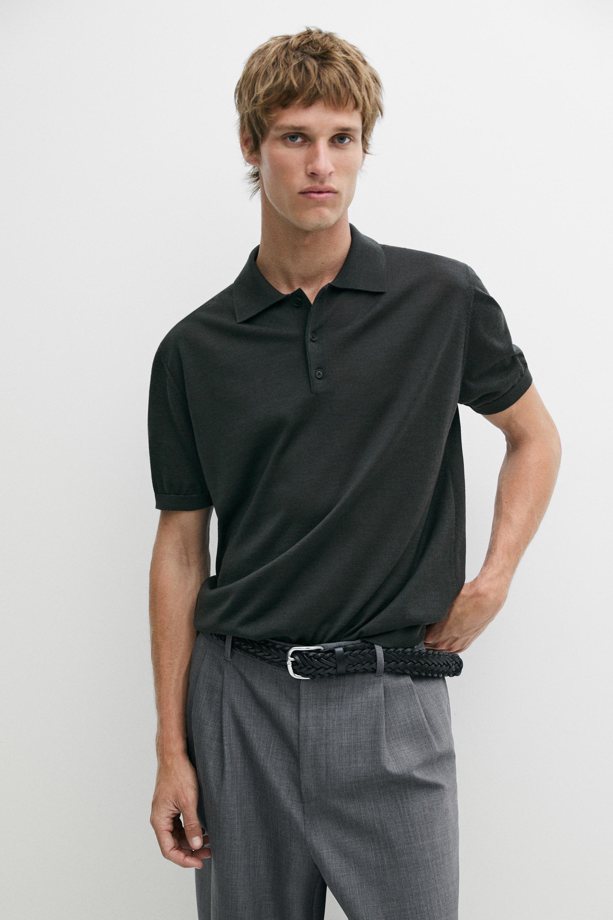 Wool blend knit polo shirt Greyish Green