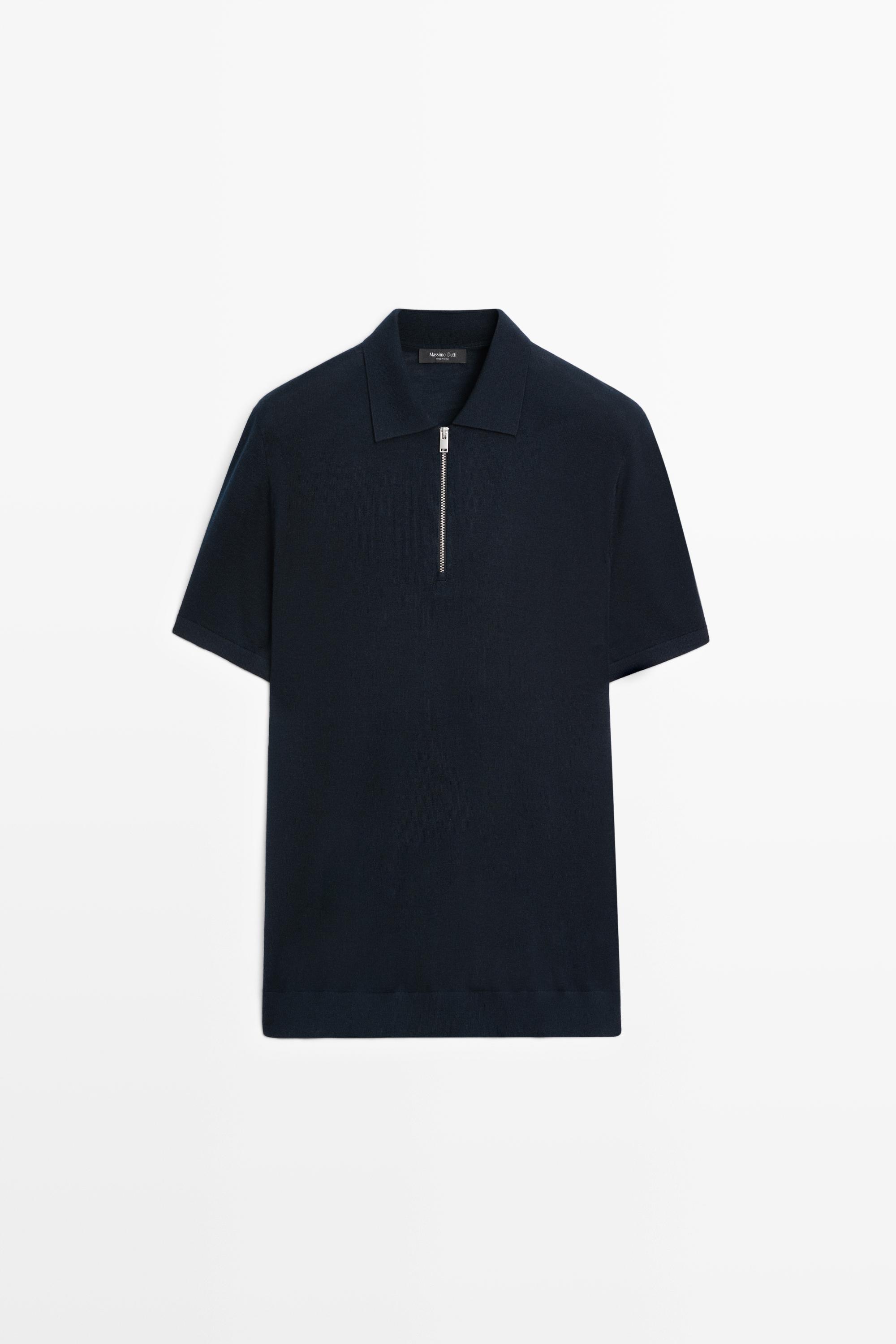 Wool blend zip-detail polo shirt Navy Blue