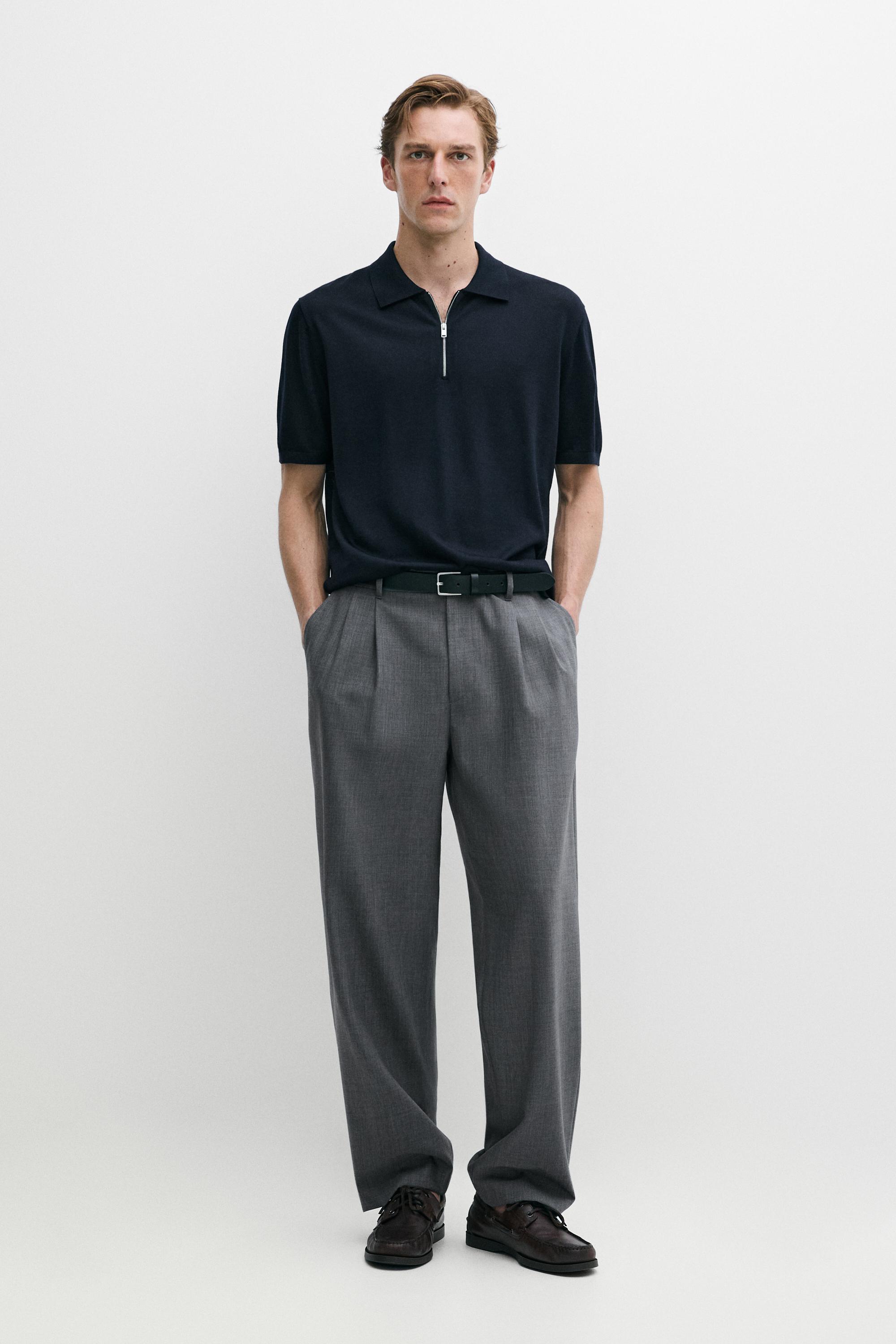 Wool blend zip-detail polo shirt Navy Blue