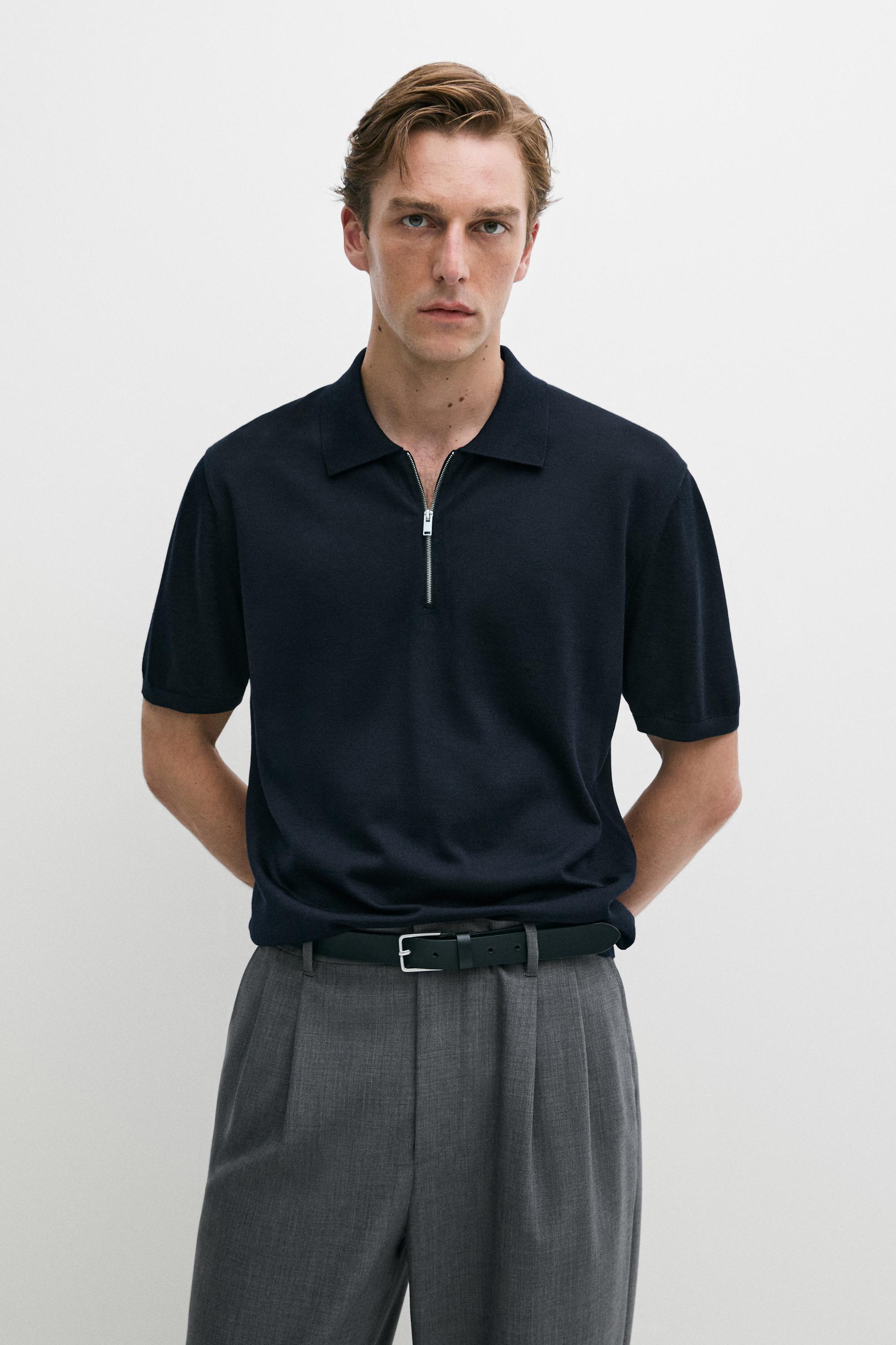 Wool blend zip-detail polo shirt Navy Blue