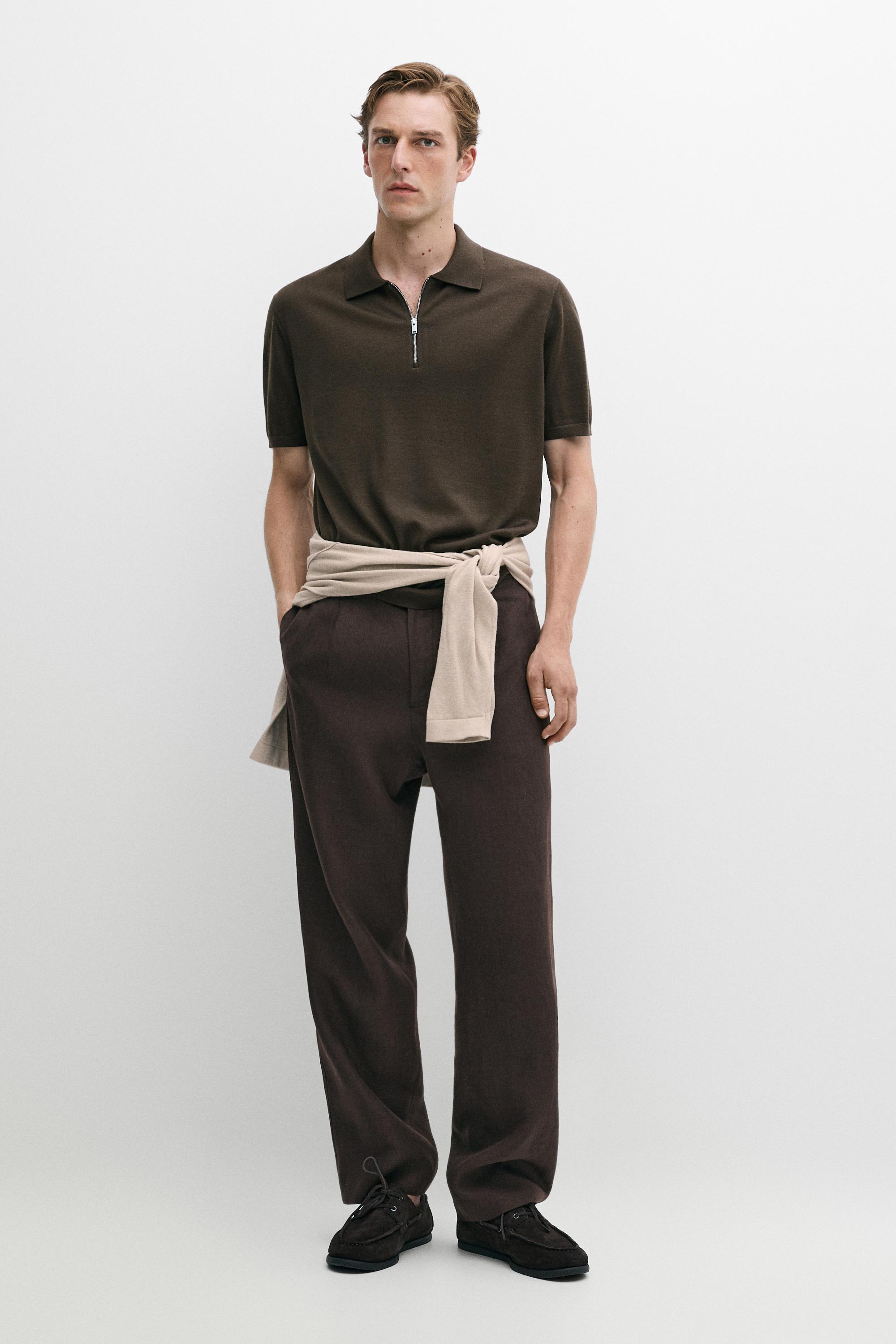 Wool blend zip-detail polo shirt Dark Khaki