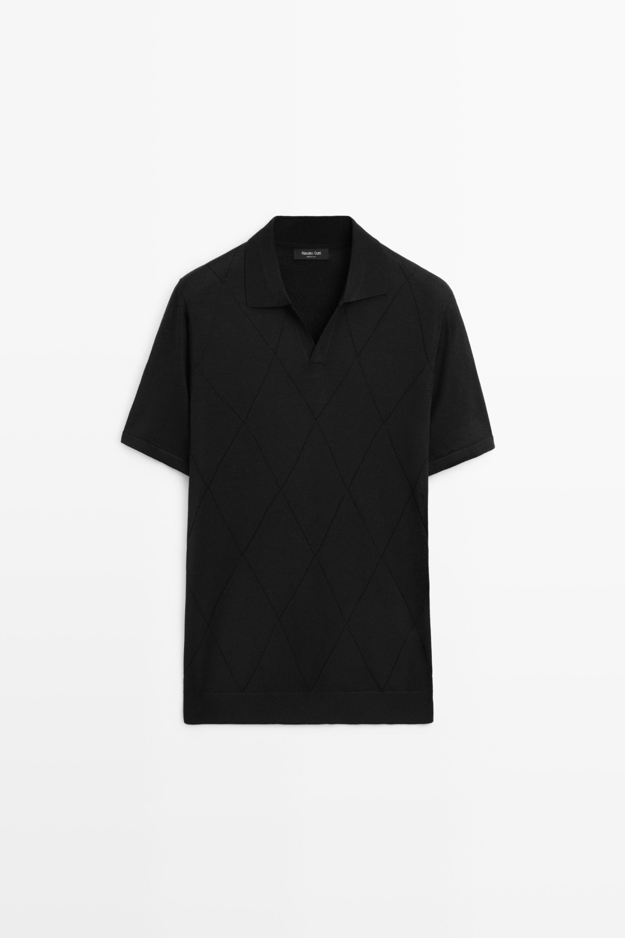 Argyle knit polo sweater Black