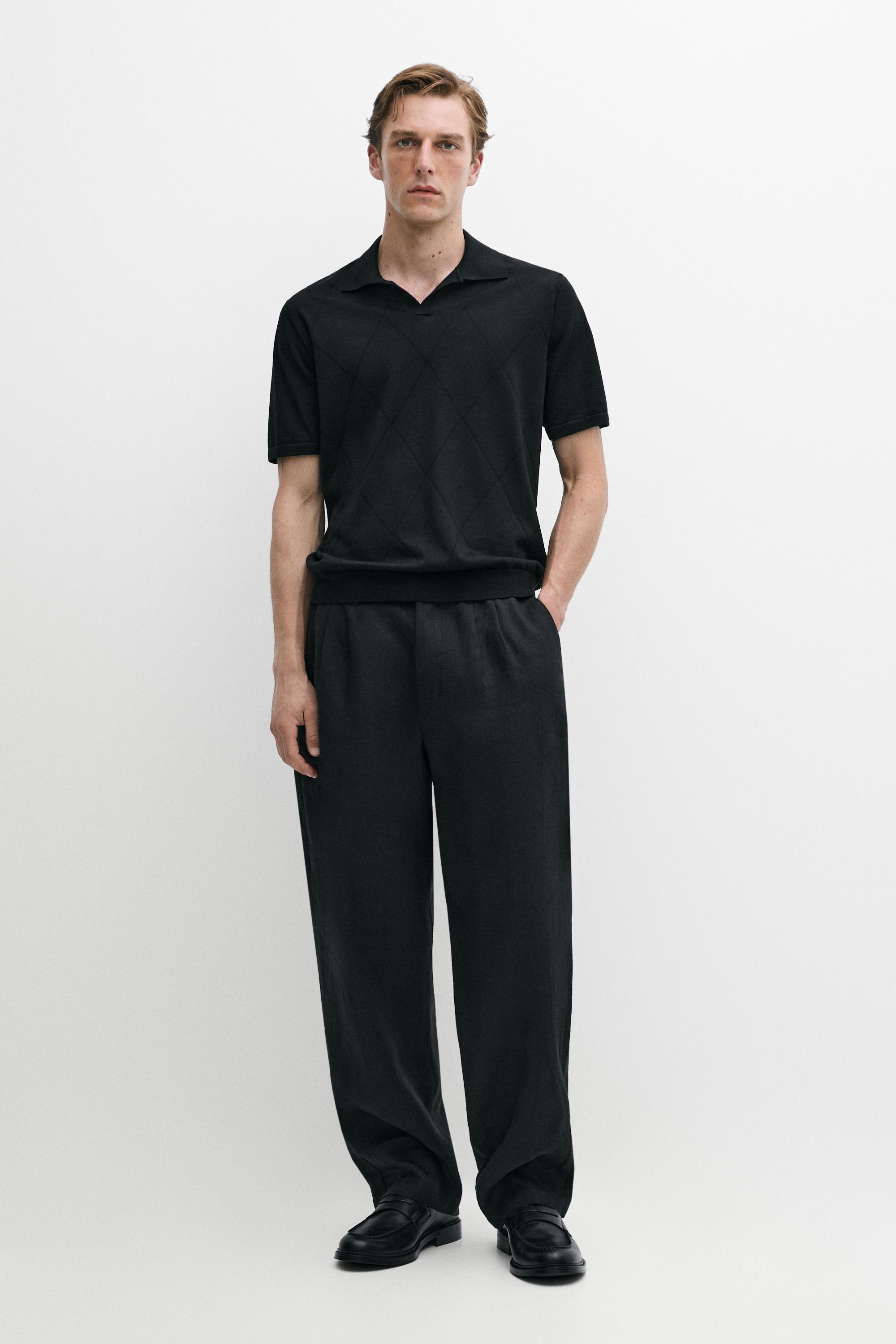 Argyle knit polo sweater Black