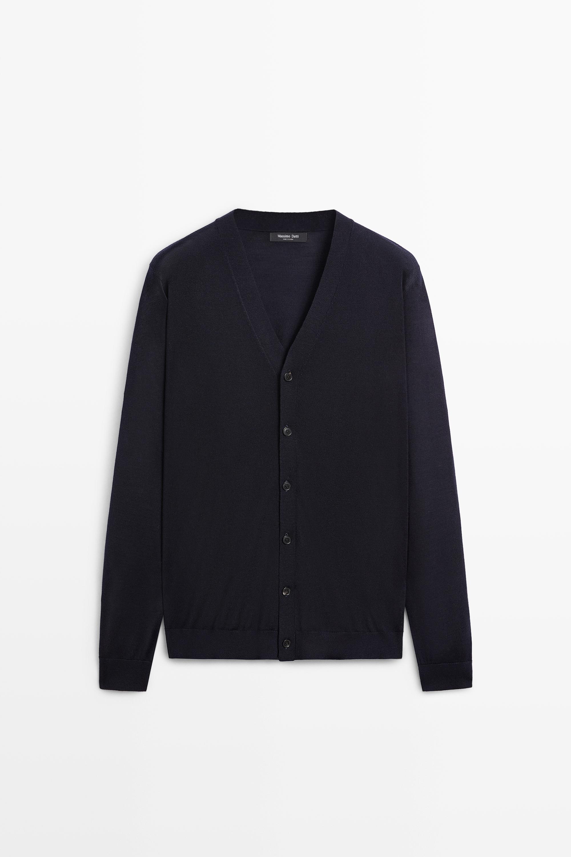 Merino wool button-up cardigan Navy Blue