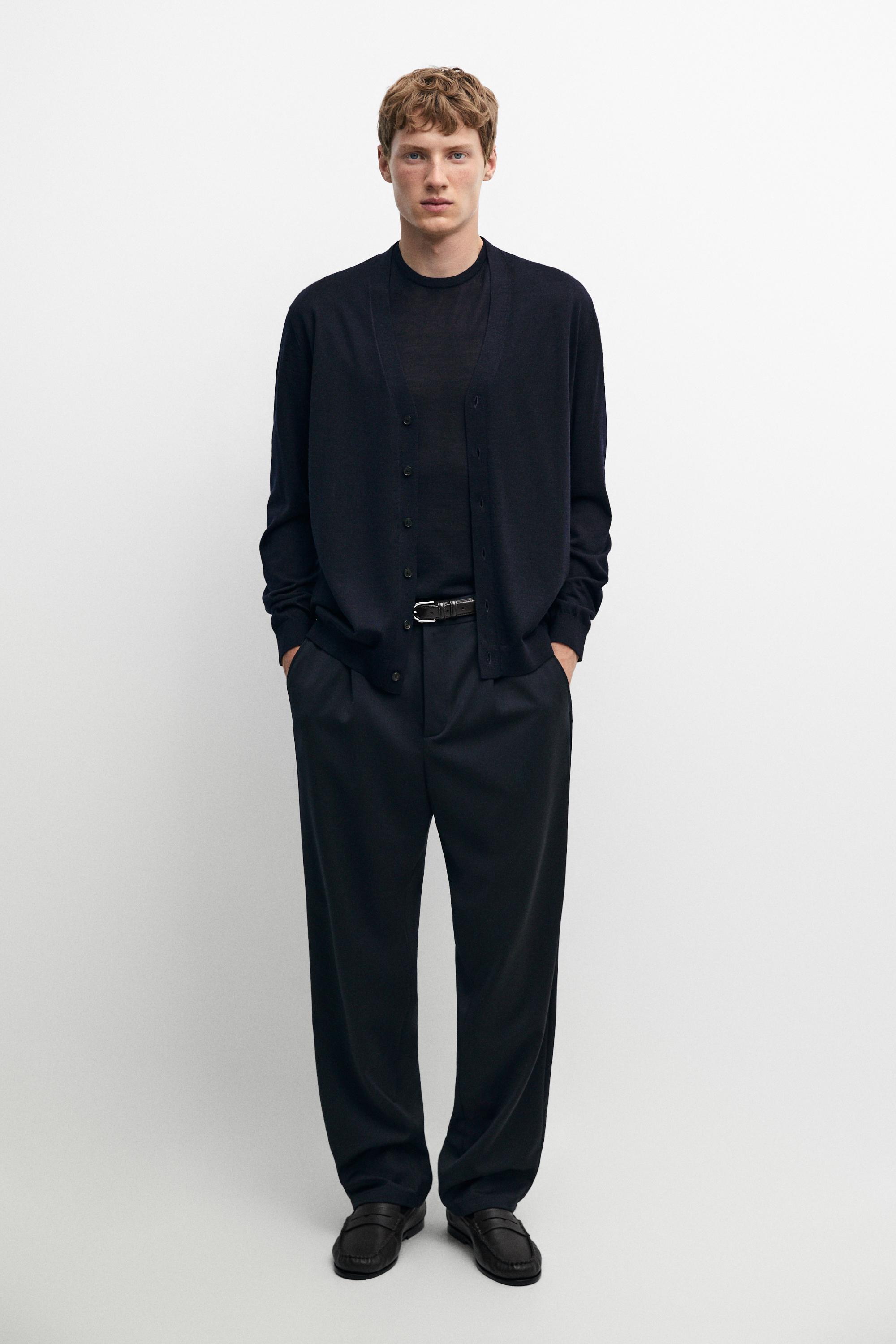 Merino wool button-up cardigan Navy Blue