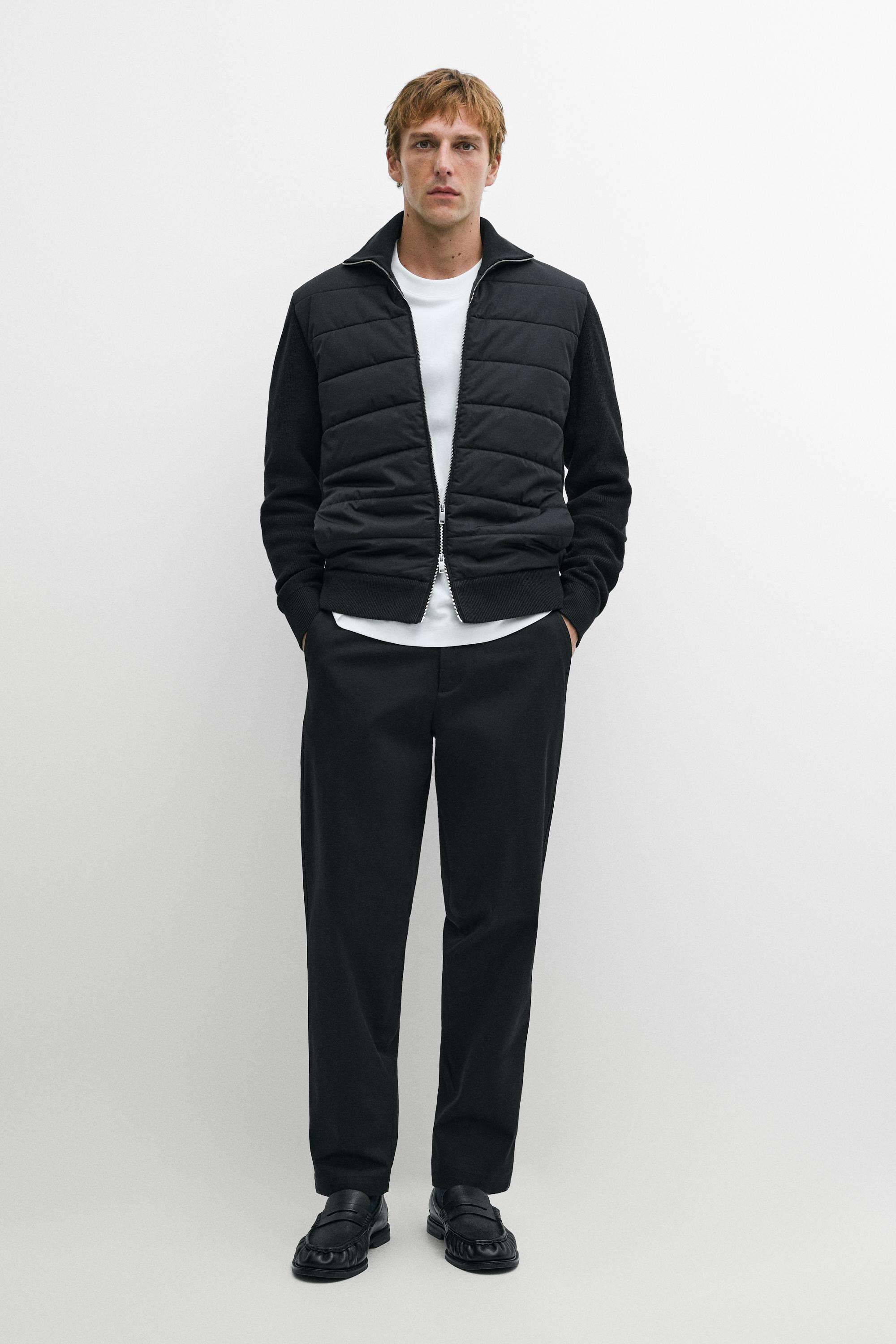 High neck mixed fabric cardigan Black