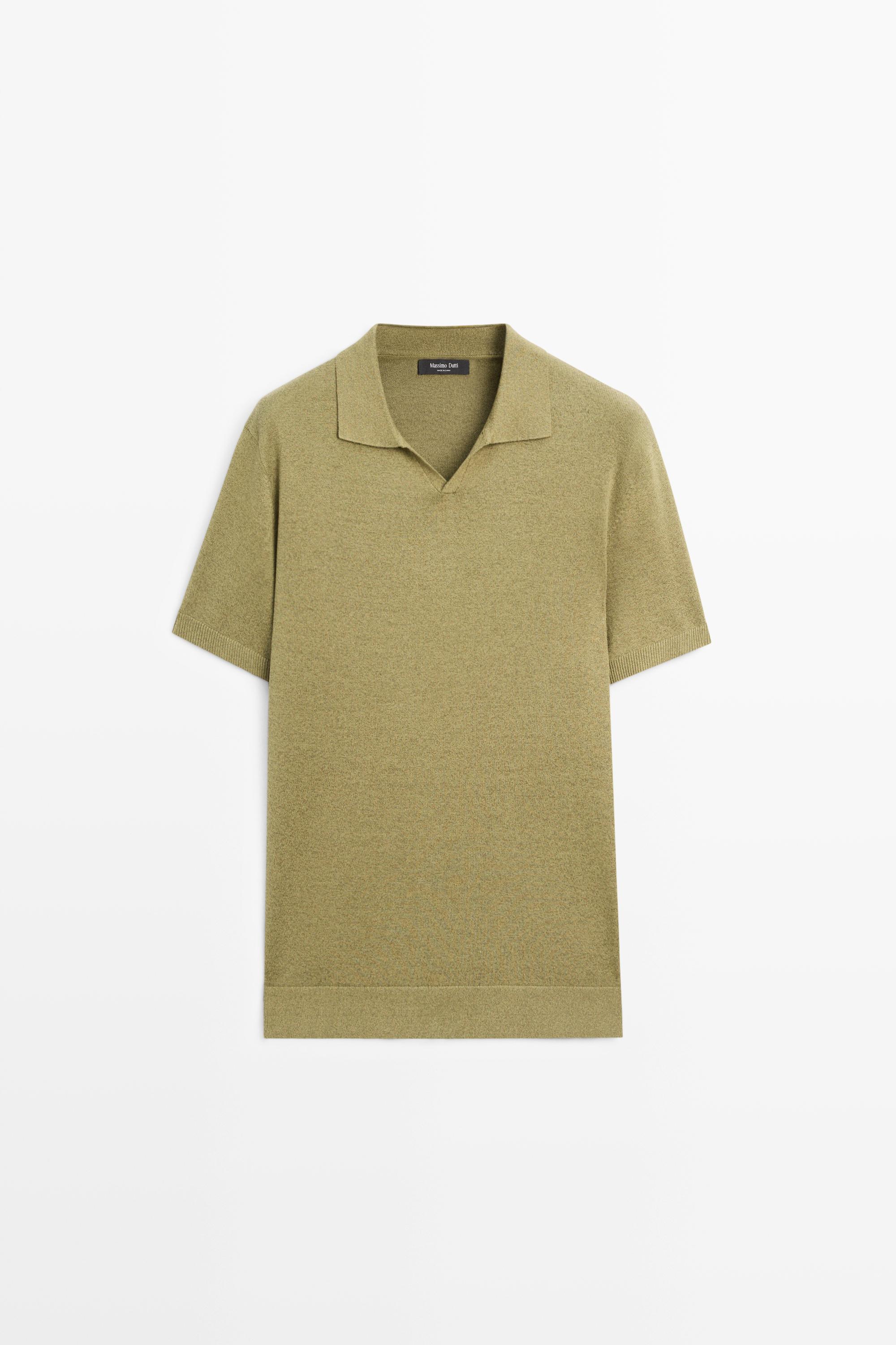 Linen blend knit polo sweater Olive