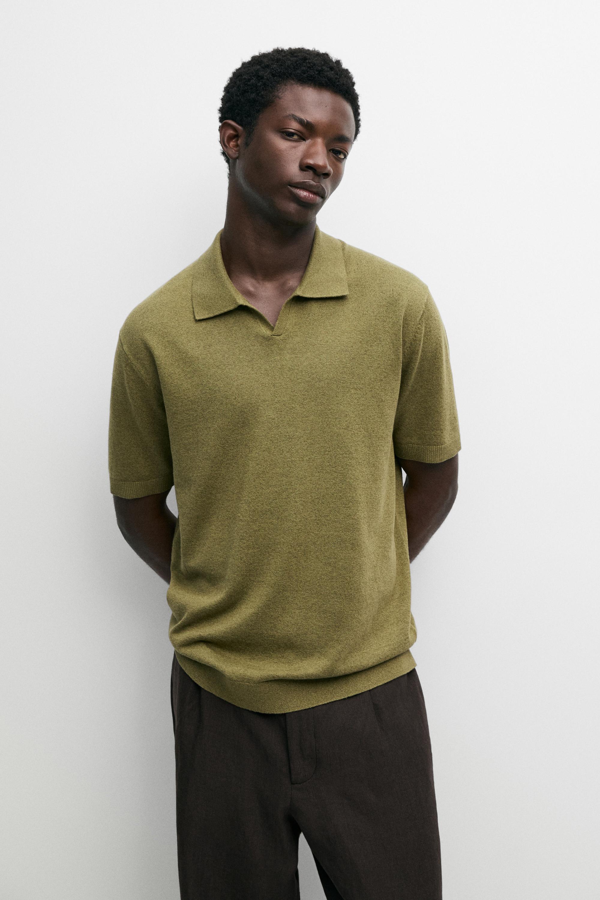 Linen blend knit polo sweater Olive