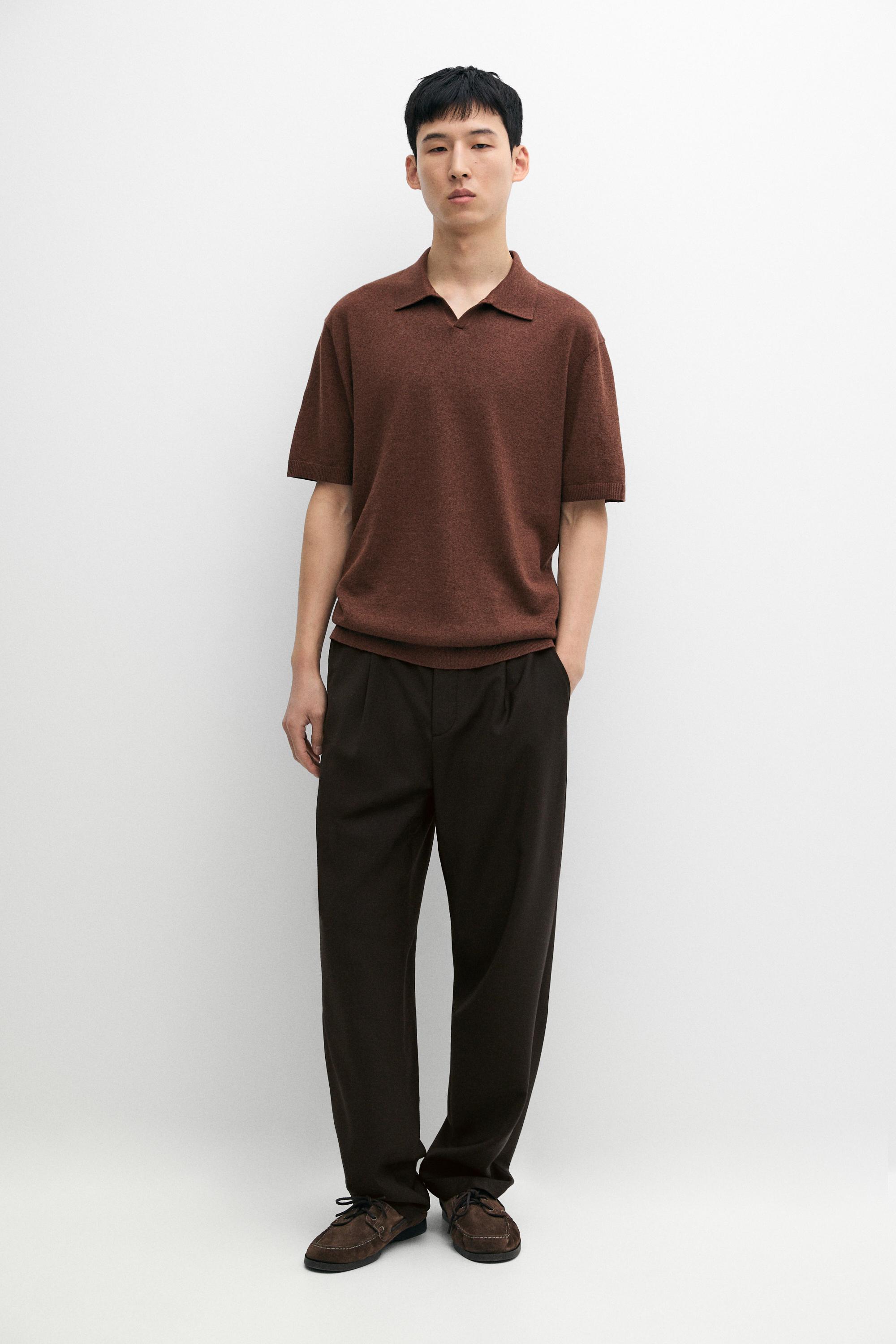 Linen blend knit polo sweater Terra Cota