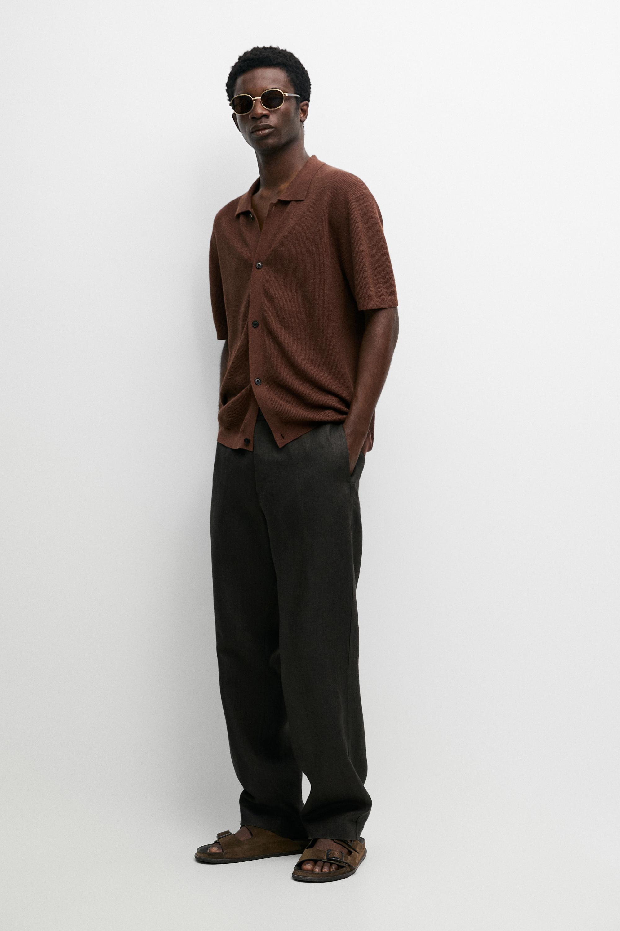 Linen blend knit shirt-collar polo Terra Cota