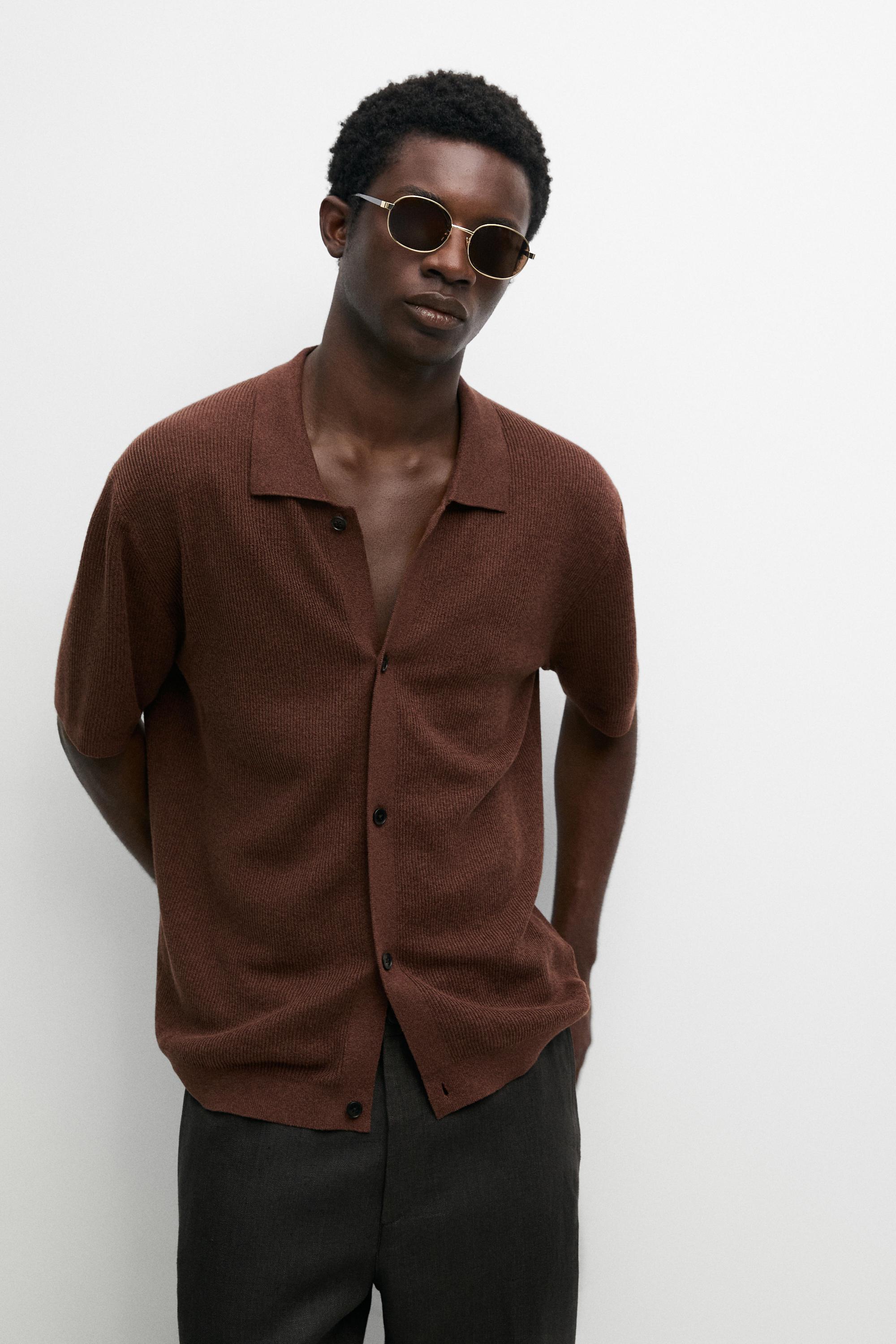 Linen blend knit shirt-collar polo Terra Cota