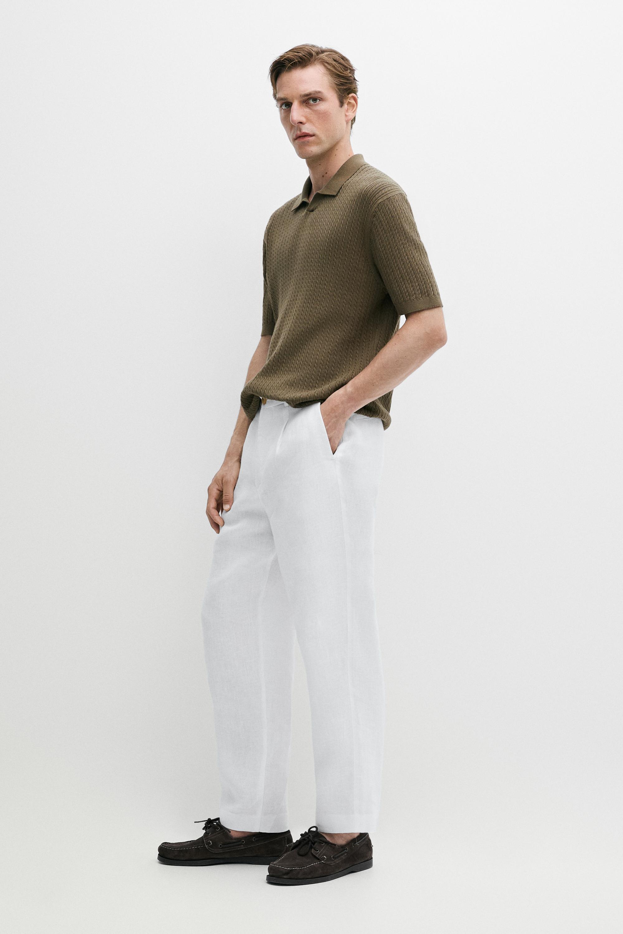 100% cotton cable-knit polo sweater Green