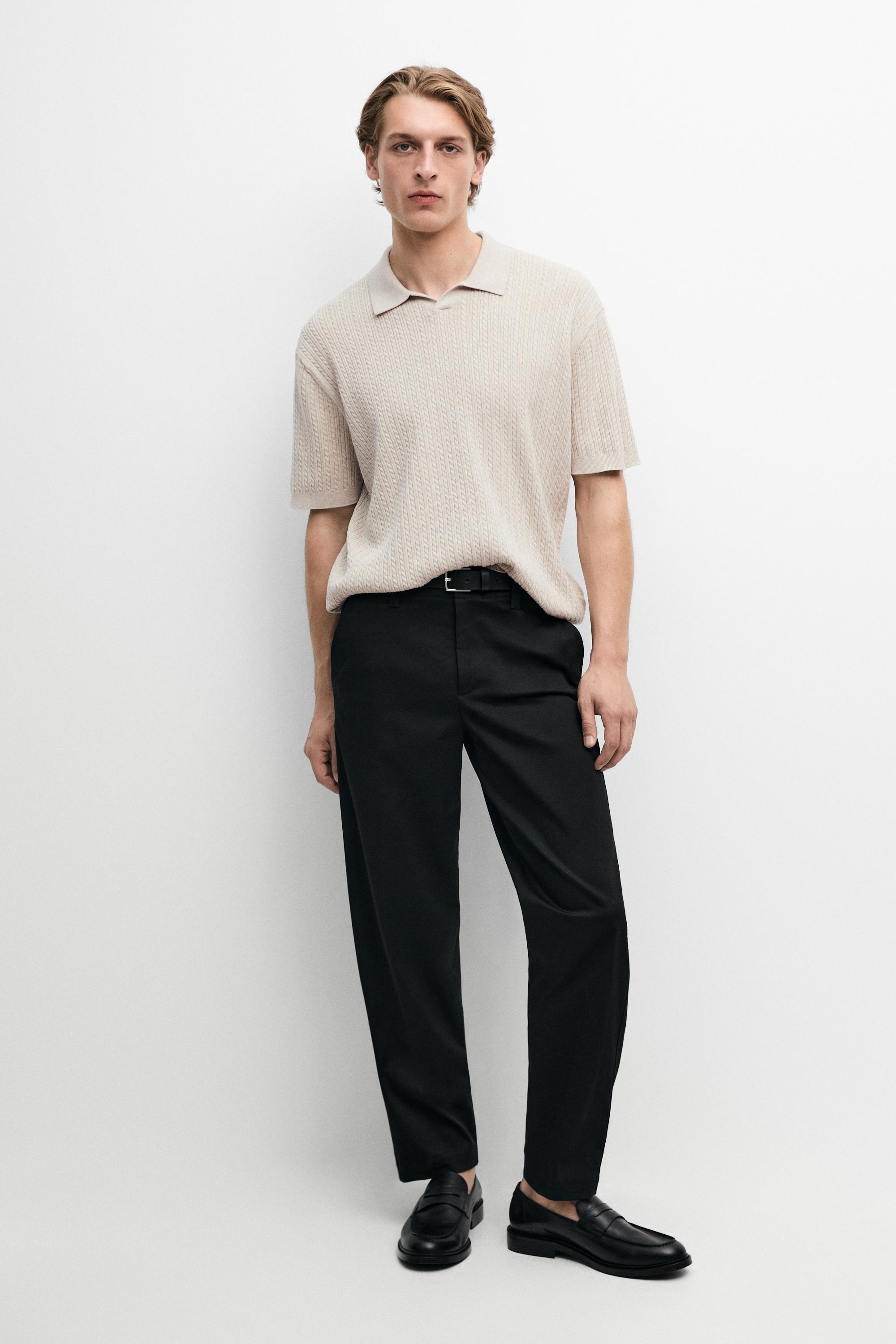 100% cotton cable-knit polo sweater Beige