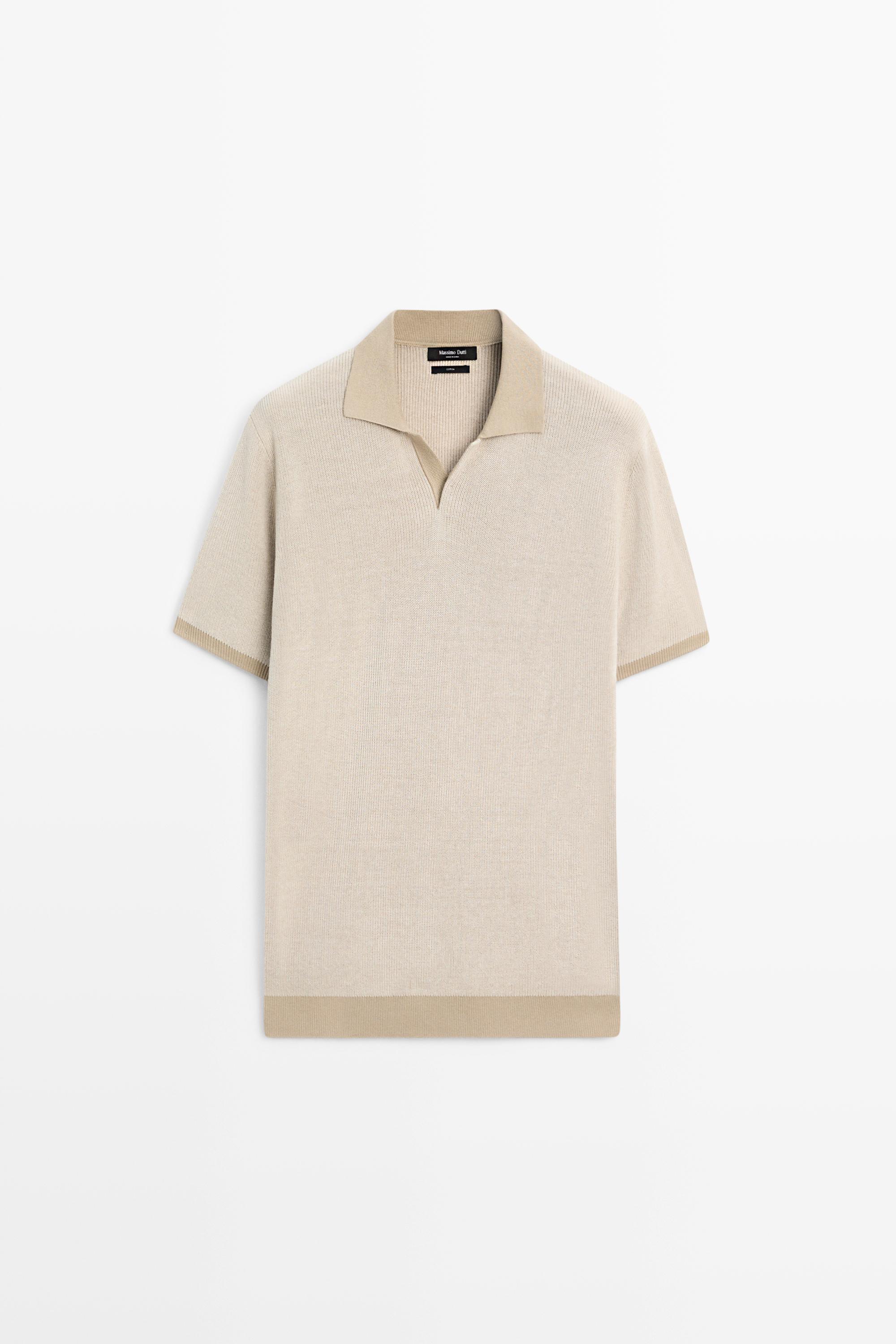 100% Cotton knit polo sweater Cream