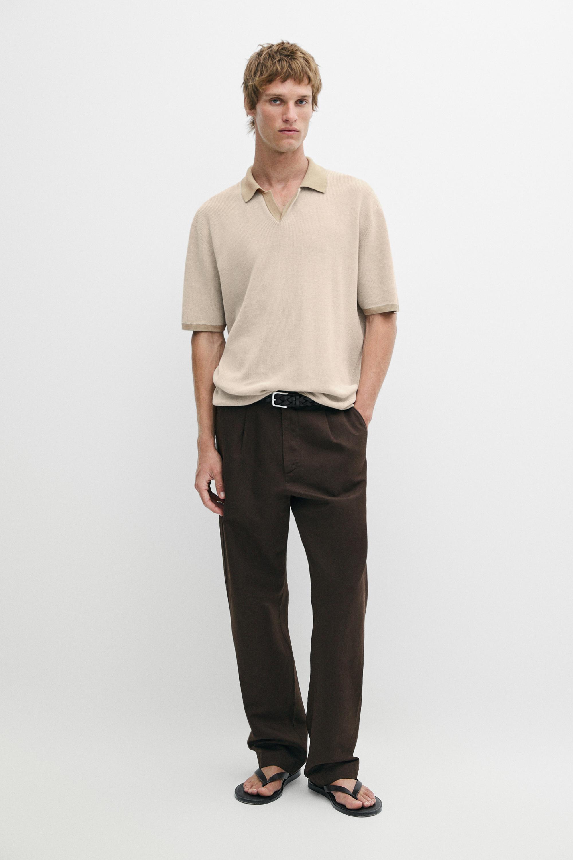 100% Cotton knit polo sweater Cream