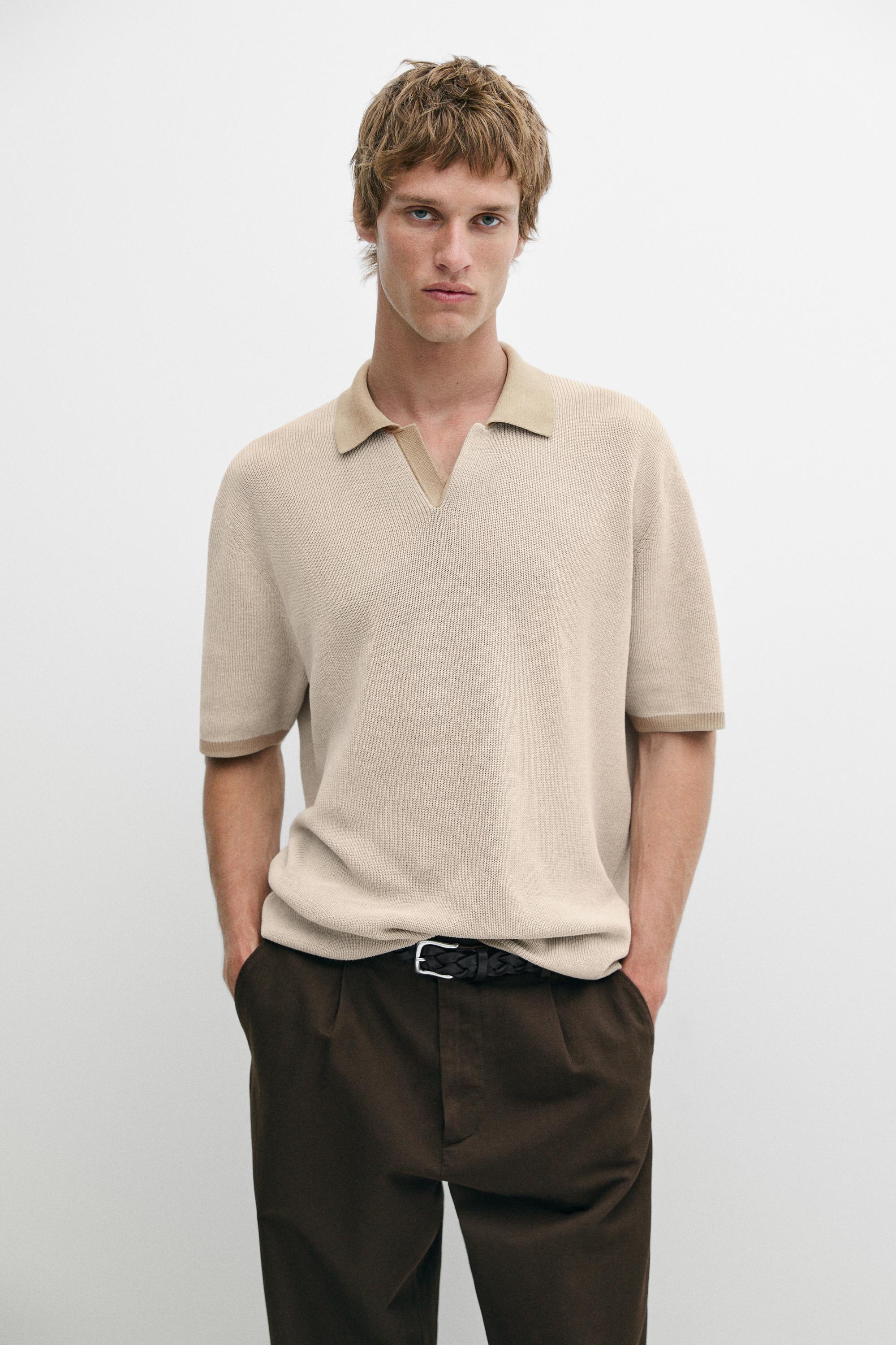100% Cotton knit polo sweater Cream