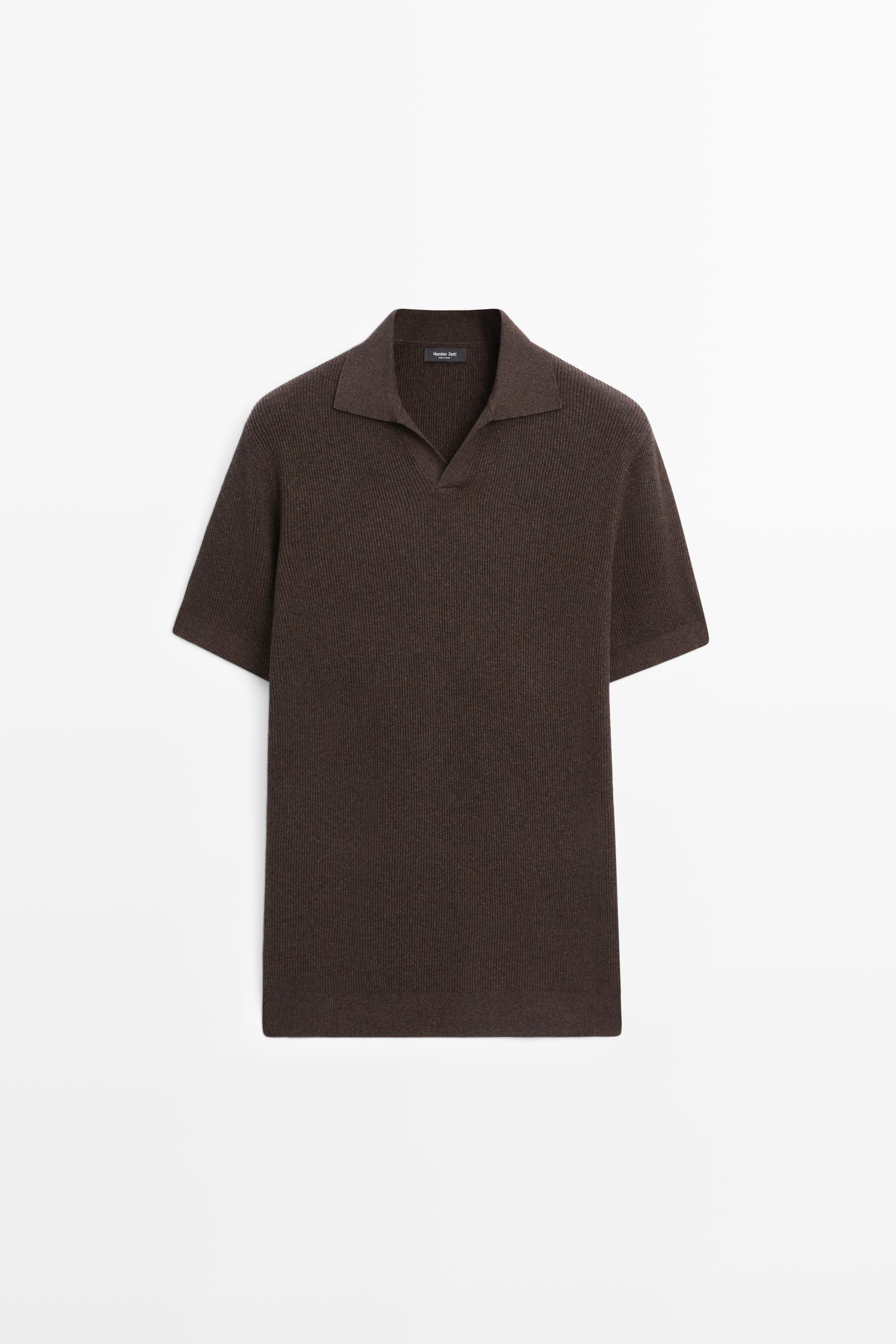 Cotton blend knit polo sweater Brown