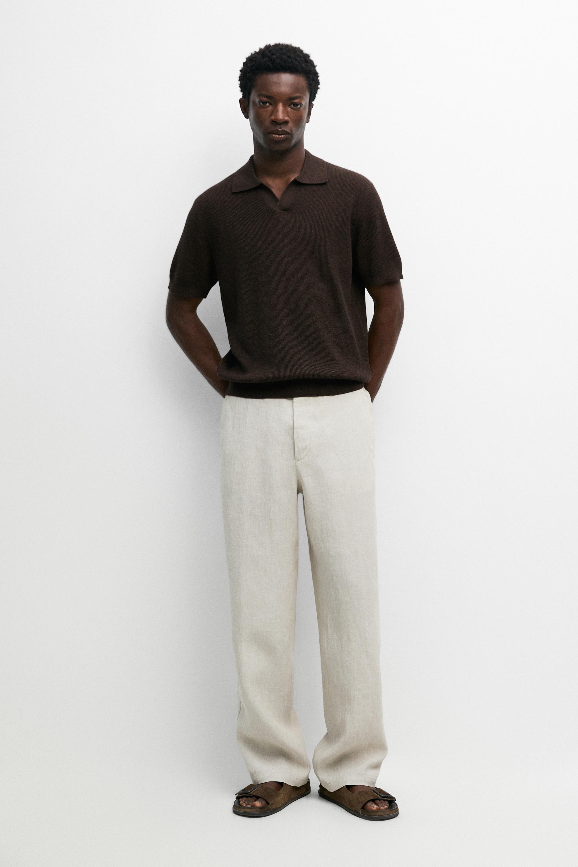 Cotton blend knit polo sweater Brown