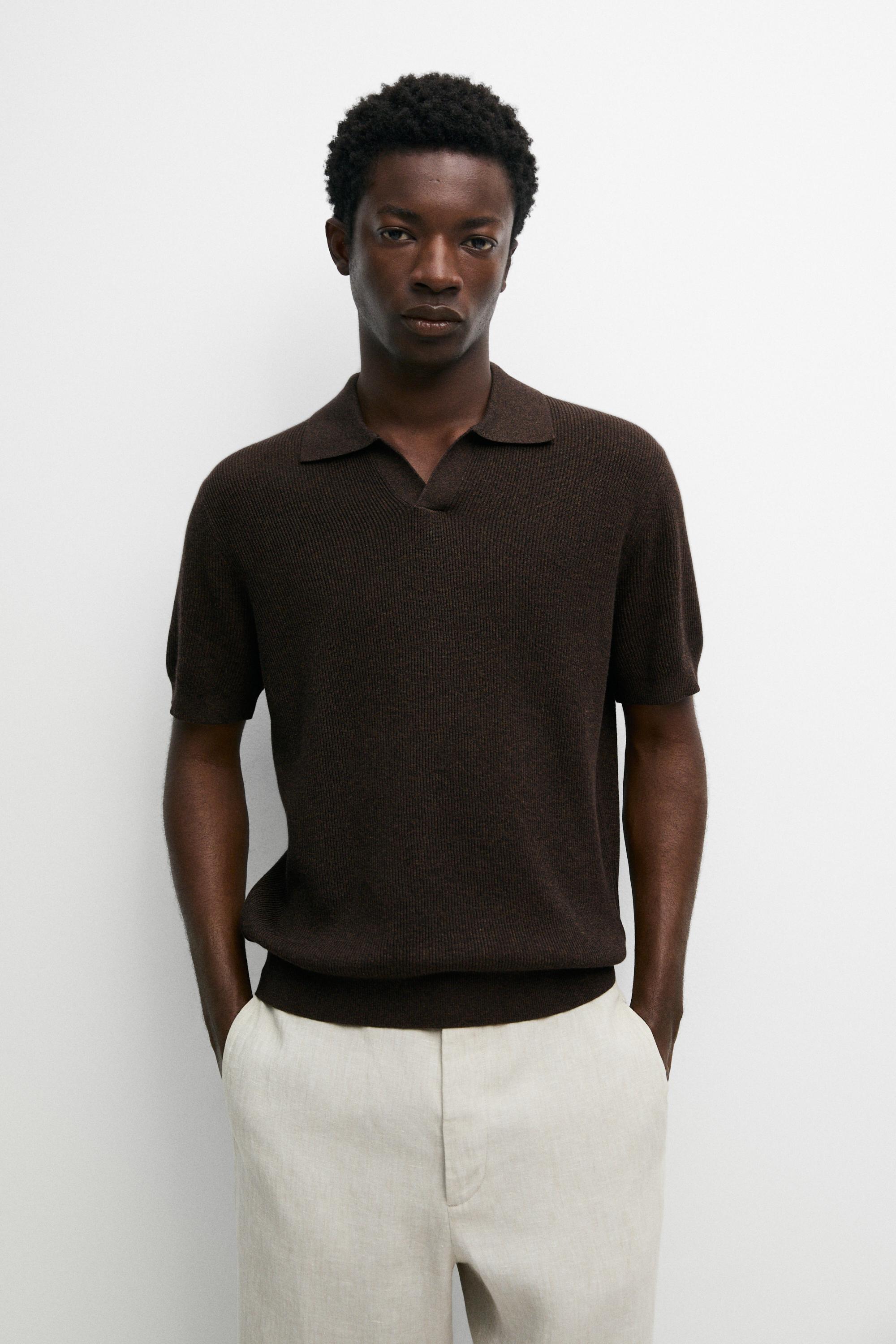 Cotton blend knit polo sweater Brown