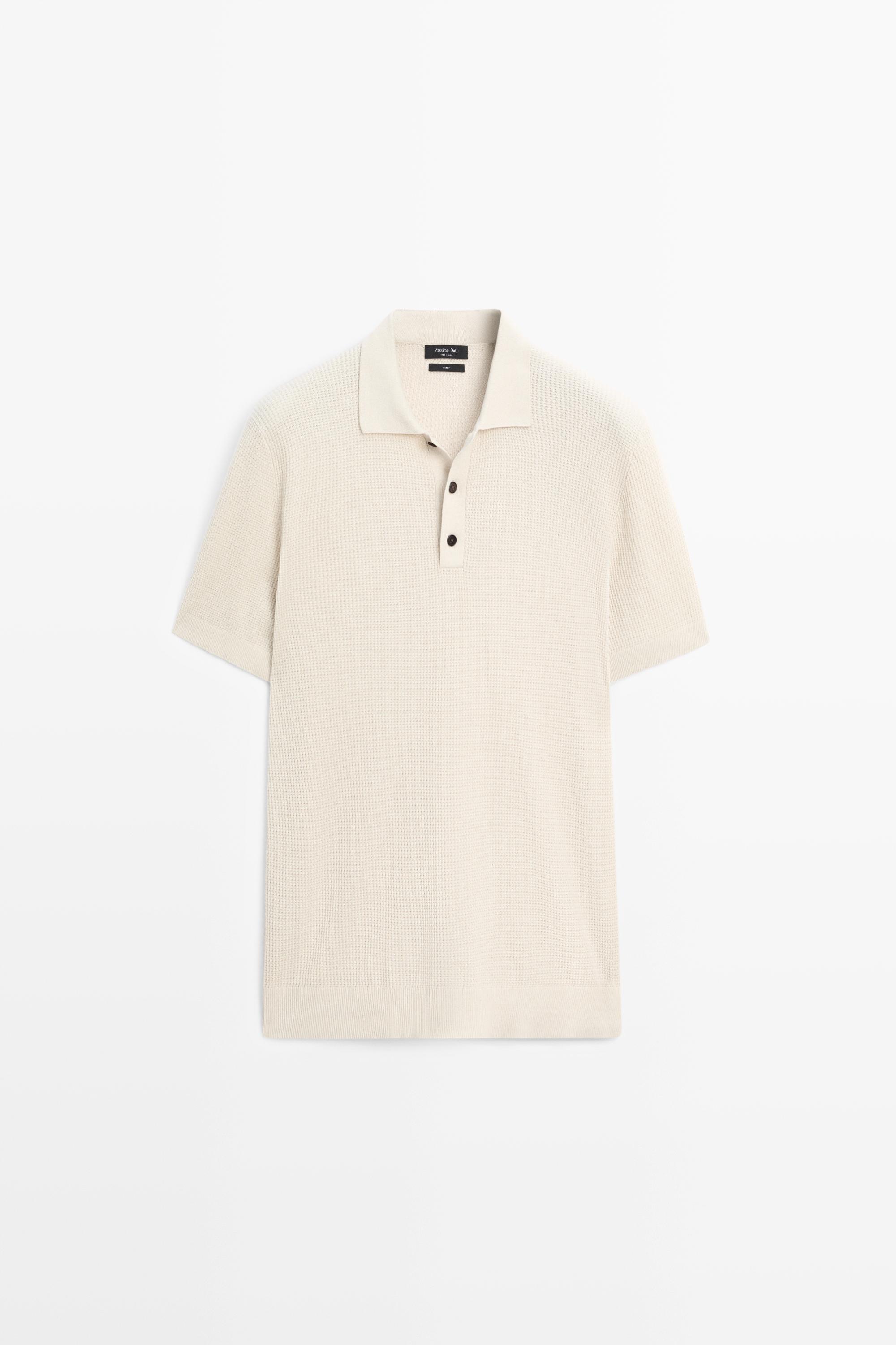 100% cotton button-collar polo shirt Cream