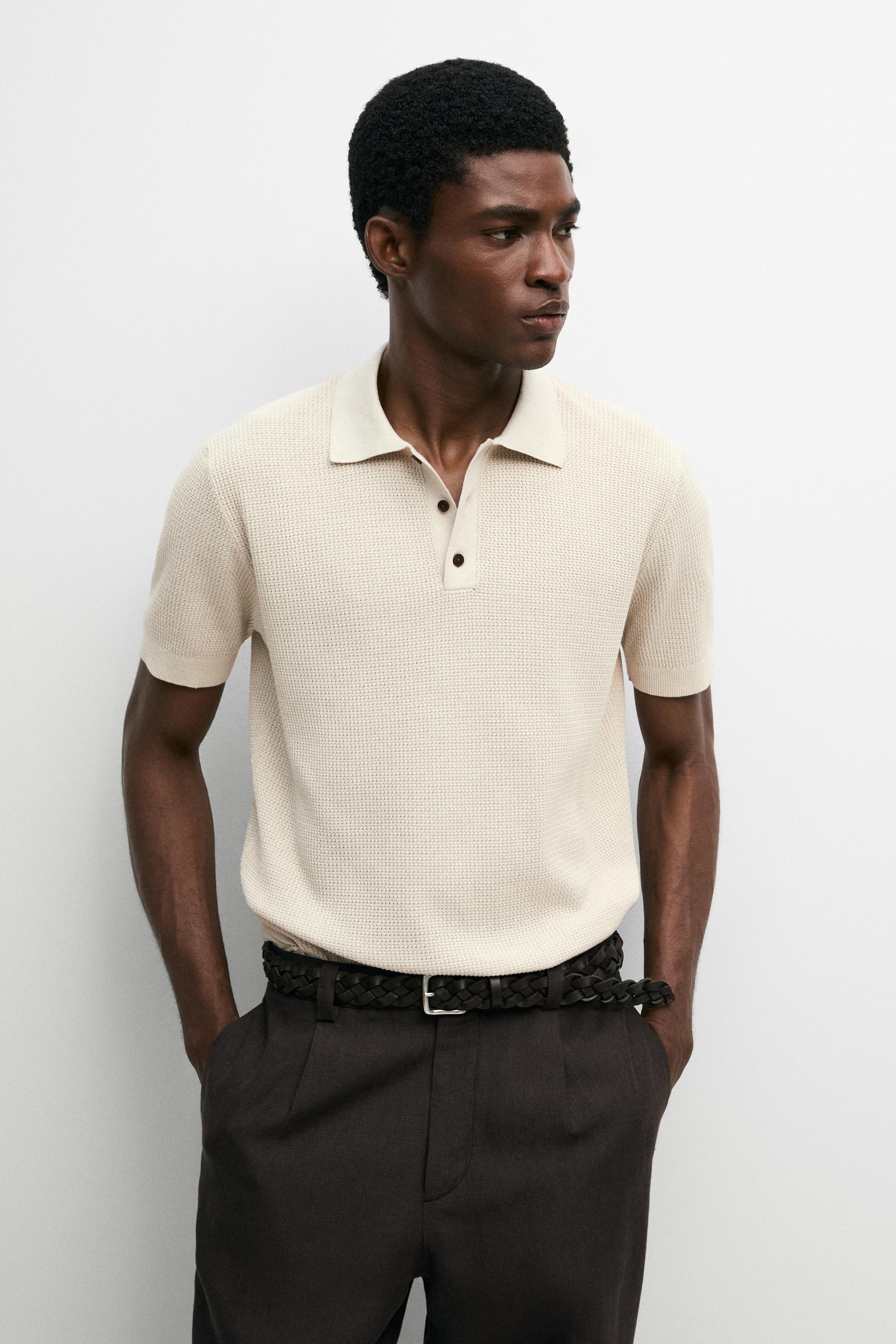100% cotton button-collar polo shirt Cream