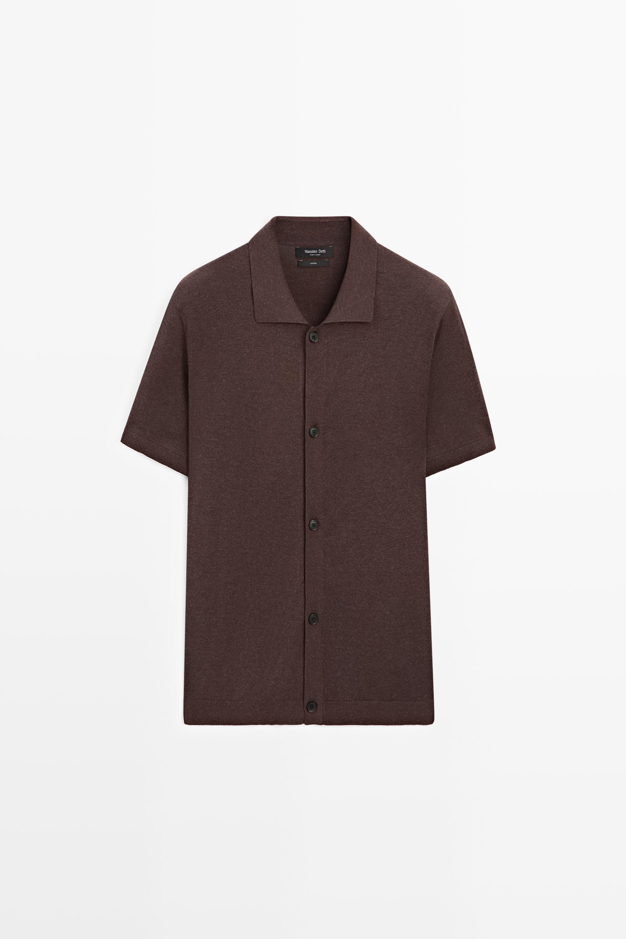 Short sleeve button-up knit cardigan Mahogany