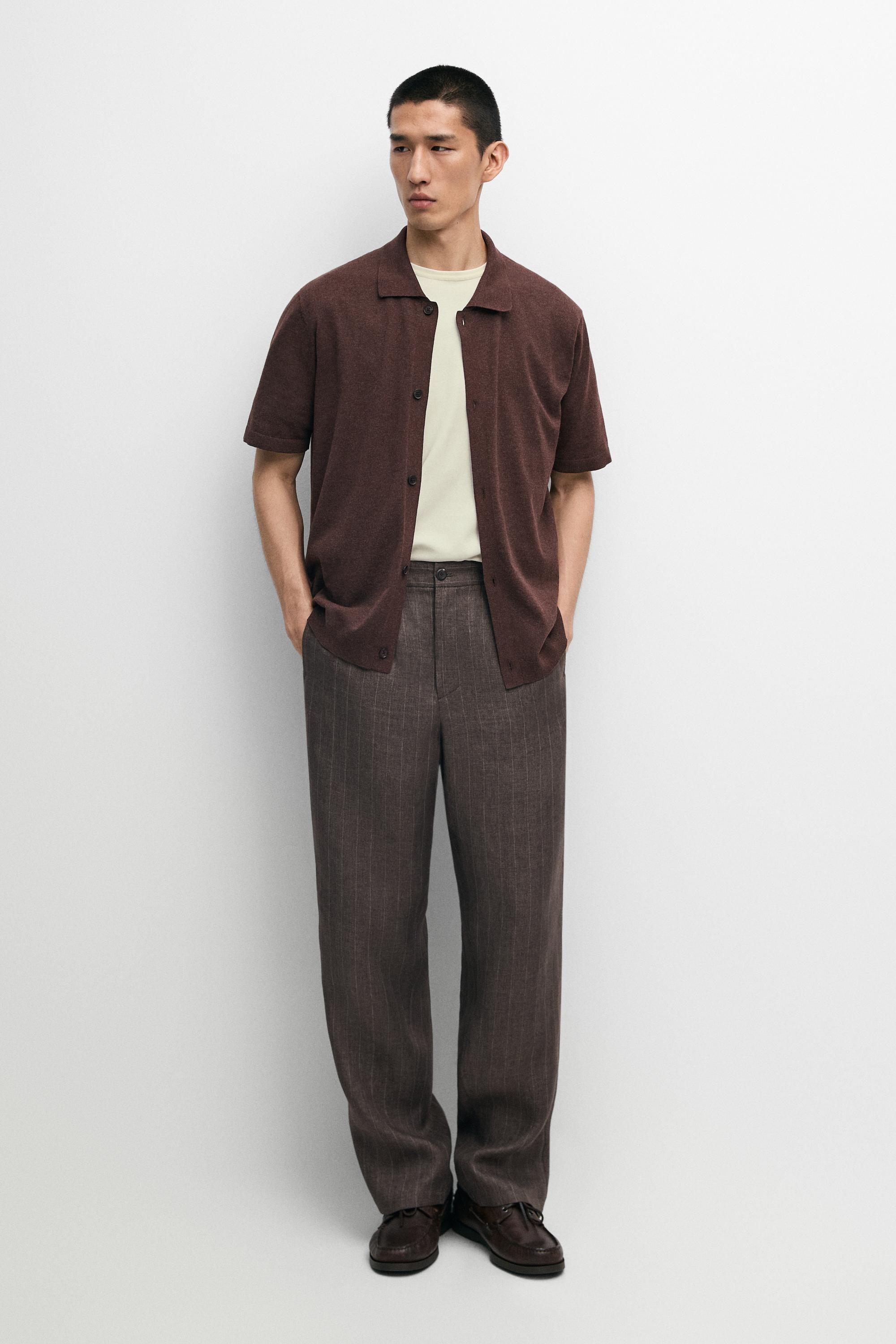 Short sleeve button-up knit cardigan Mahogany