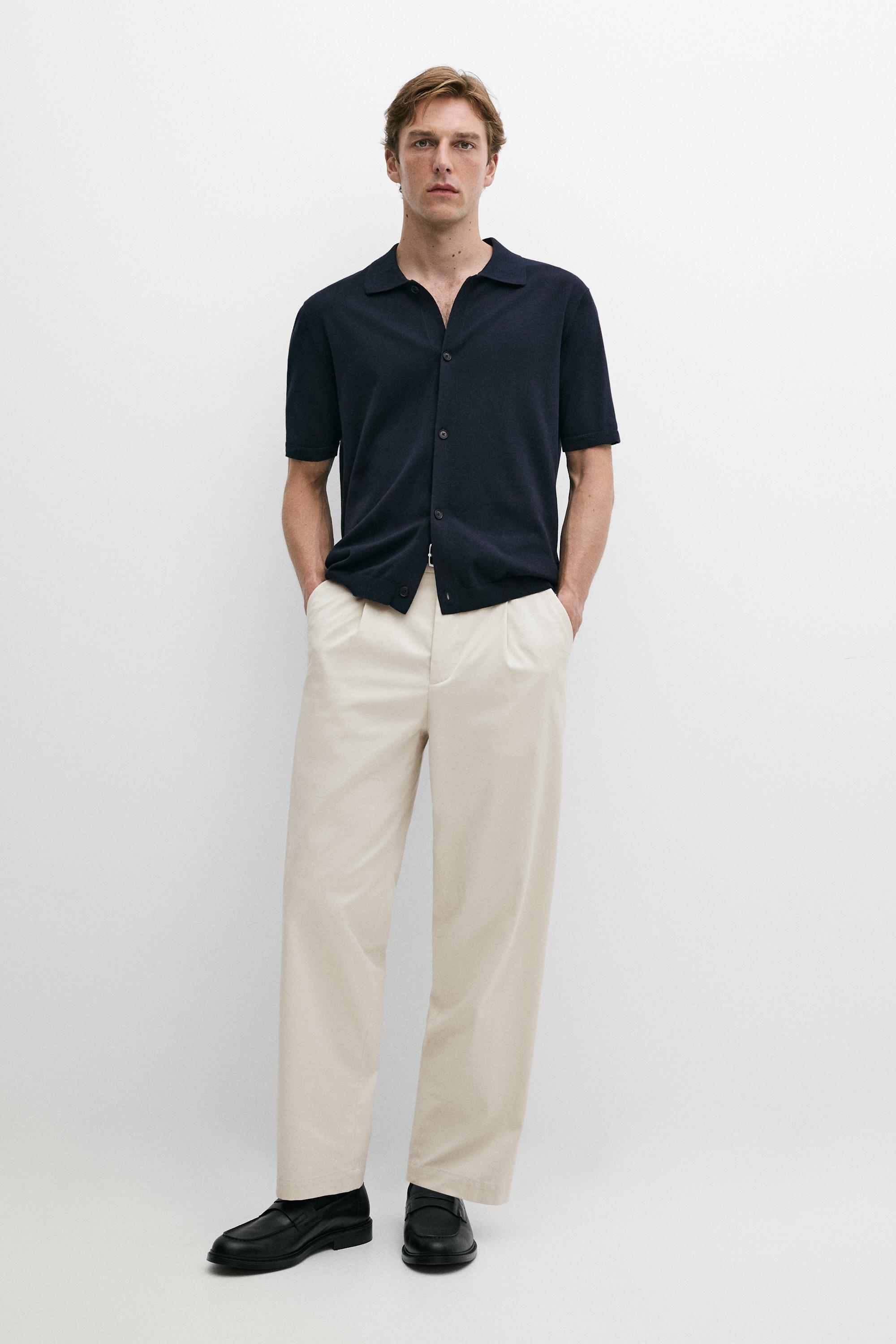 Short sleeve button-up knit cardigan Navy Blue