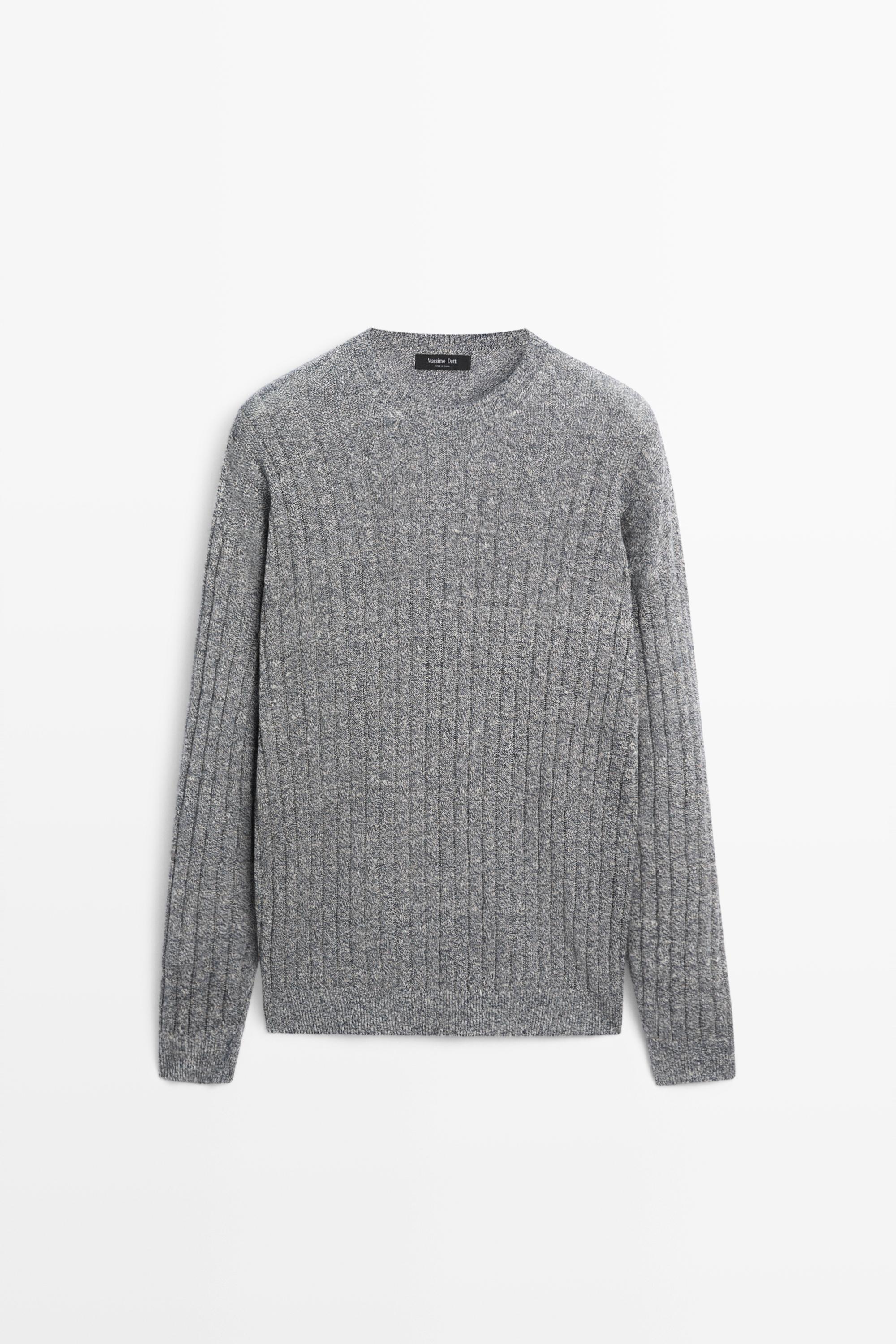 Linen cotton mouliné knit sweater Navy Blue
