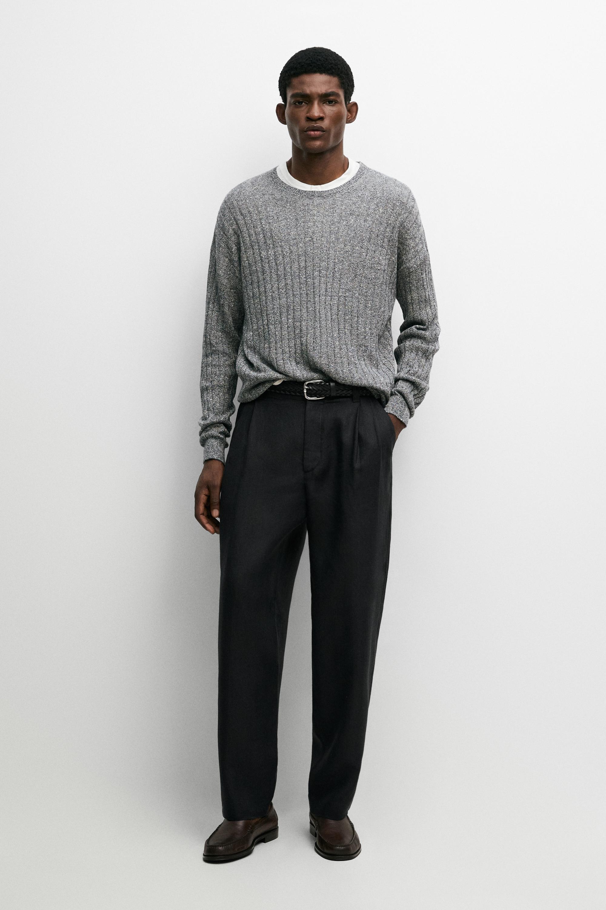Linen cotton mouliné knit sweater Navy Blue