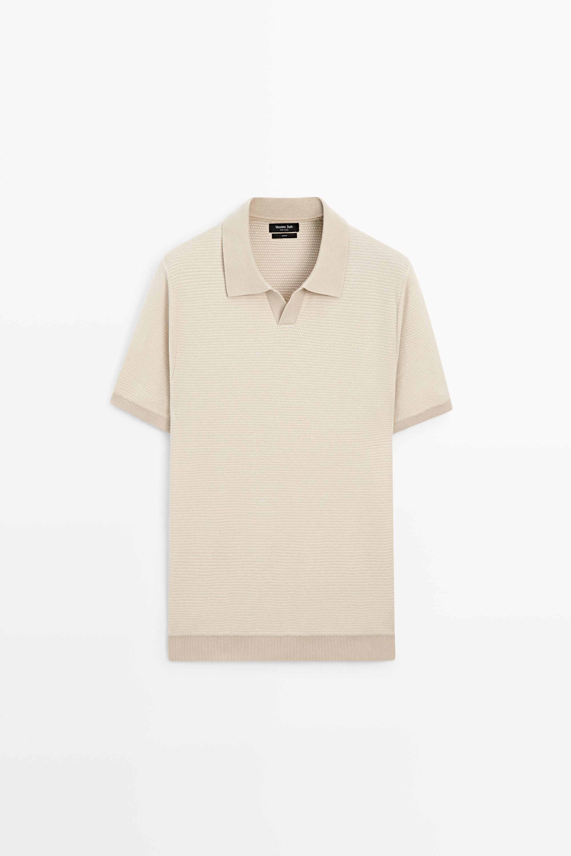 100% cotton contrast knit polo sweater Cream