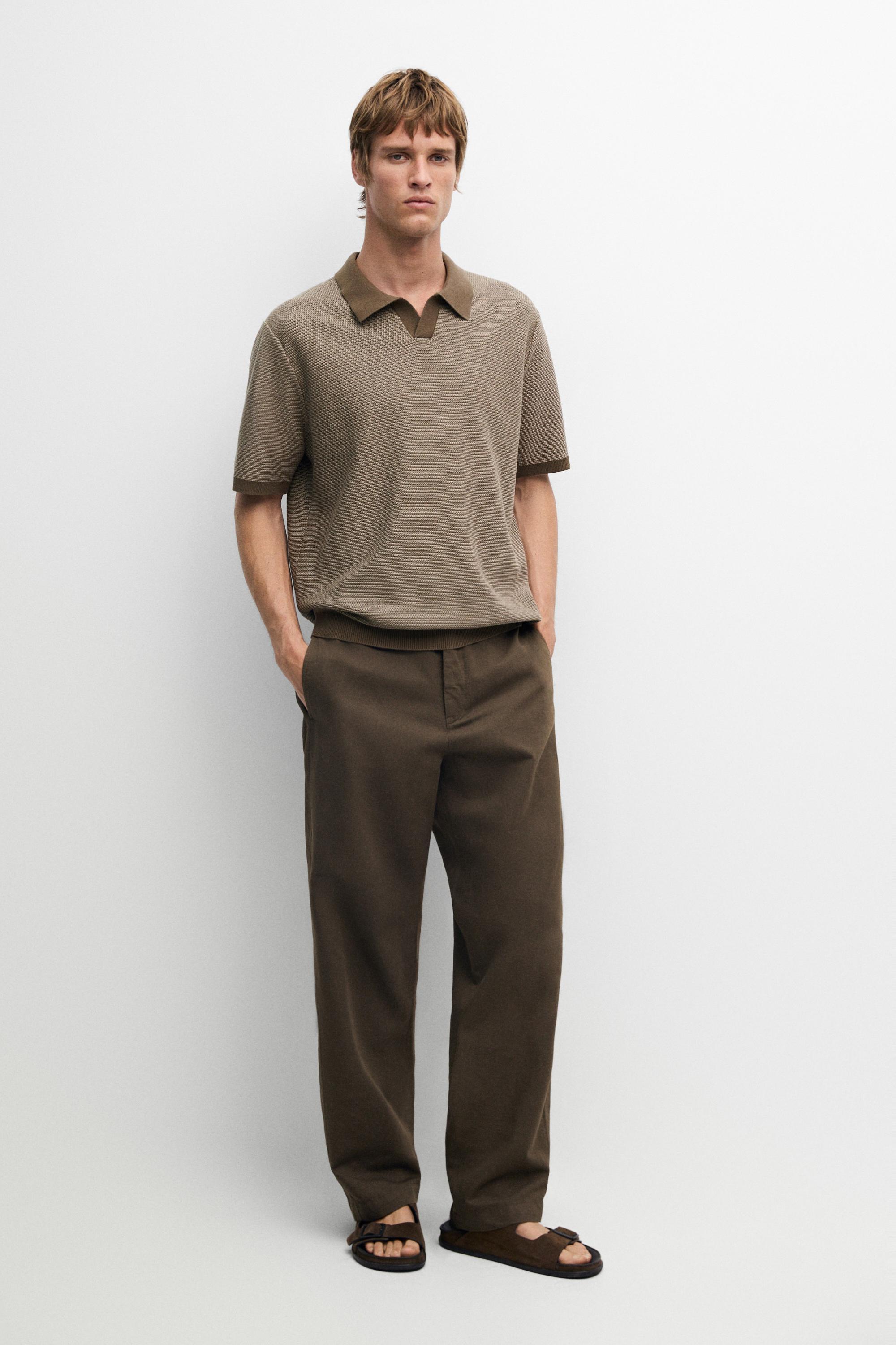 100% cotton contrast knit polo sweater Khaki