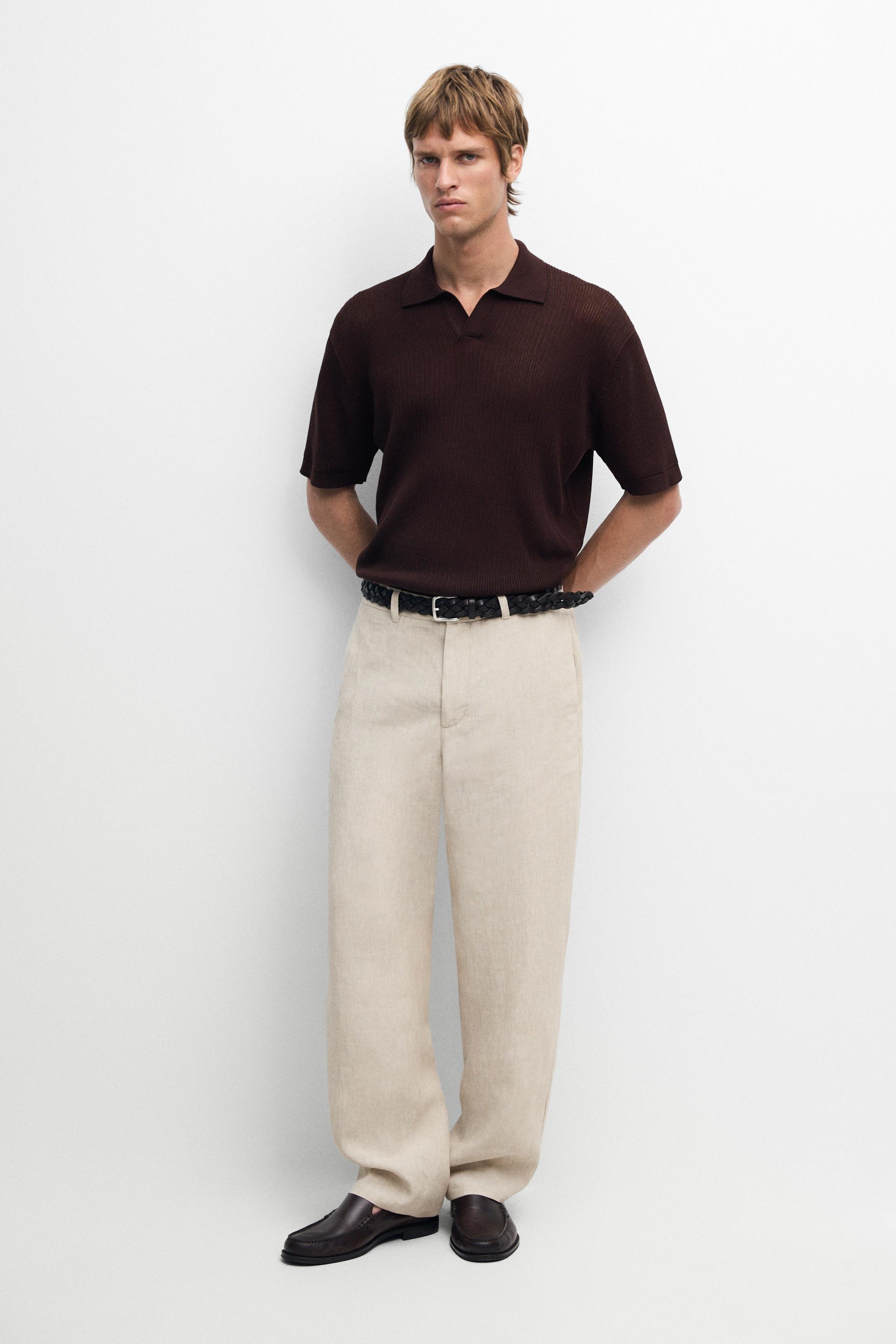 Cotton-blend V-neck knit polo shirt Burgundy