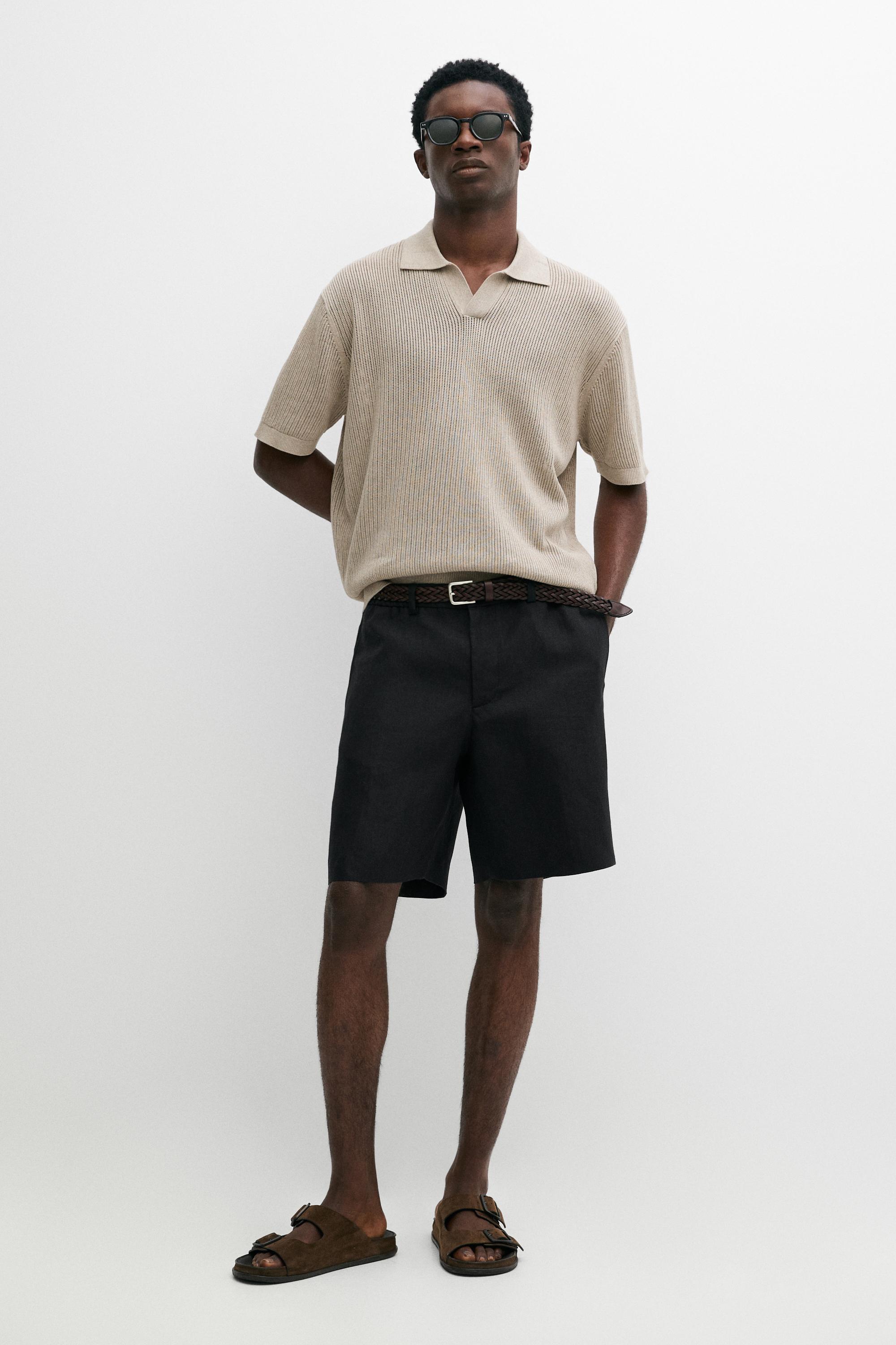 Cotton-blend V-neck knit polo shirt Mink