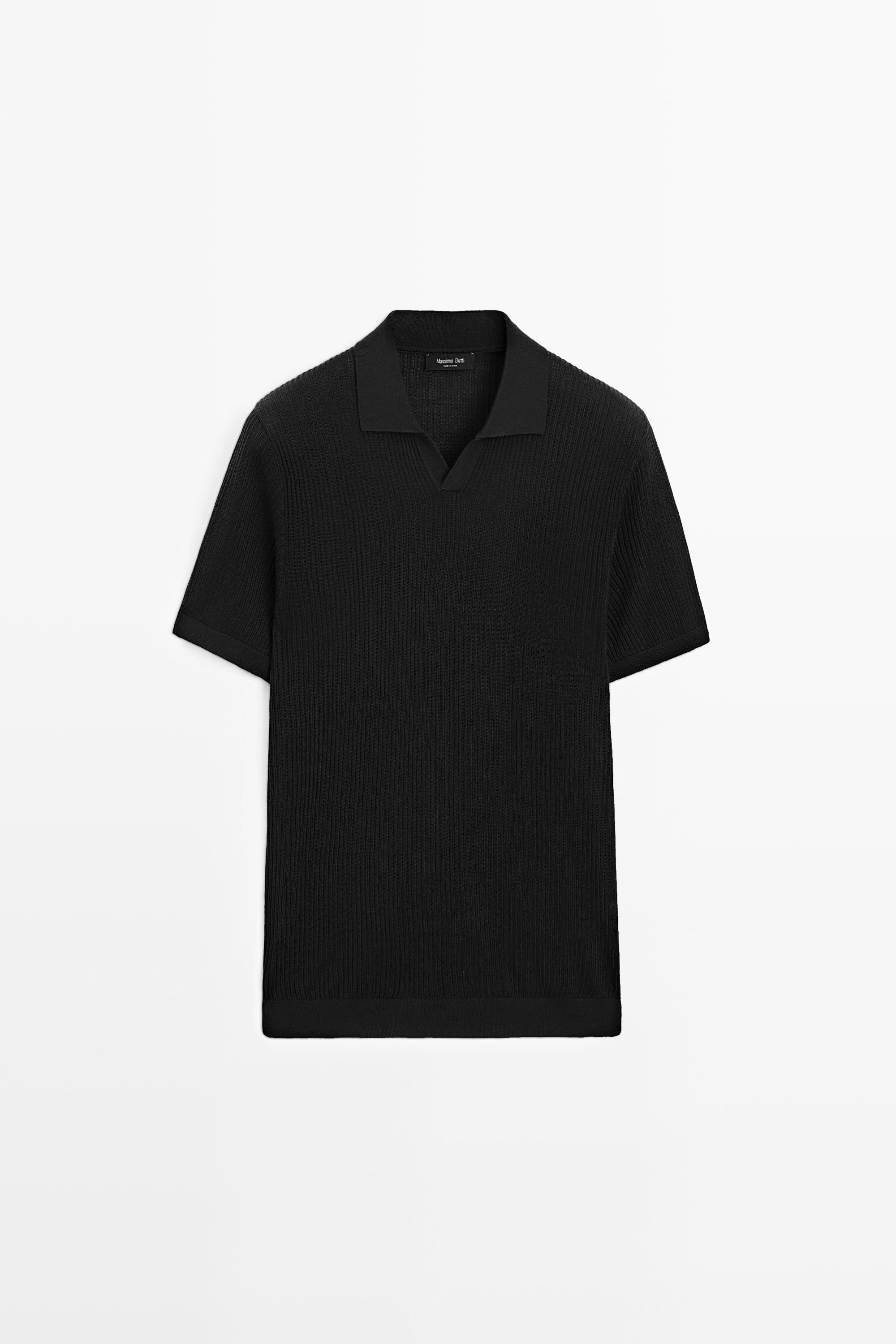 Wool blend short sleeve knit polo Black
