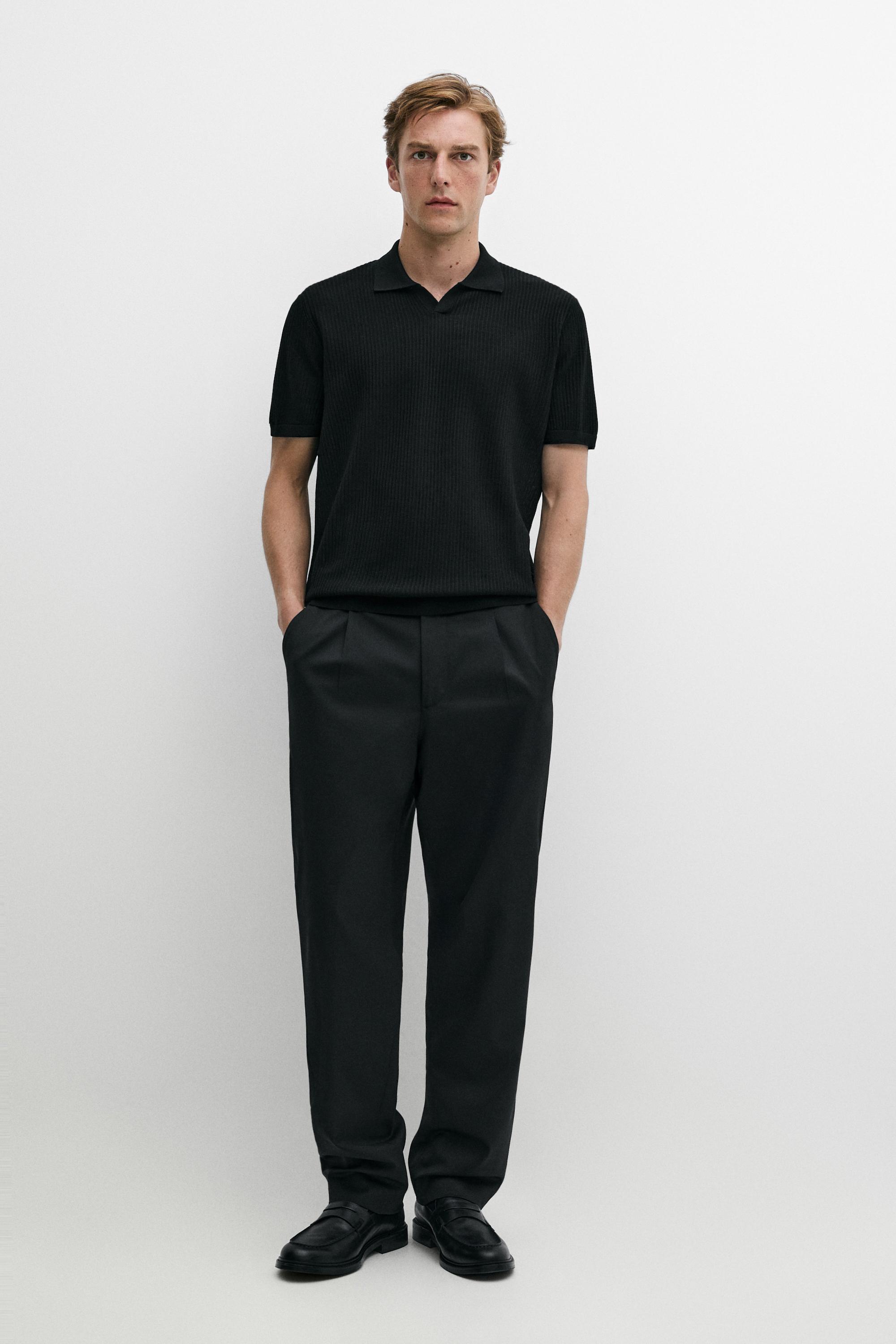 Wool blend short sleeve knit polo Black
