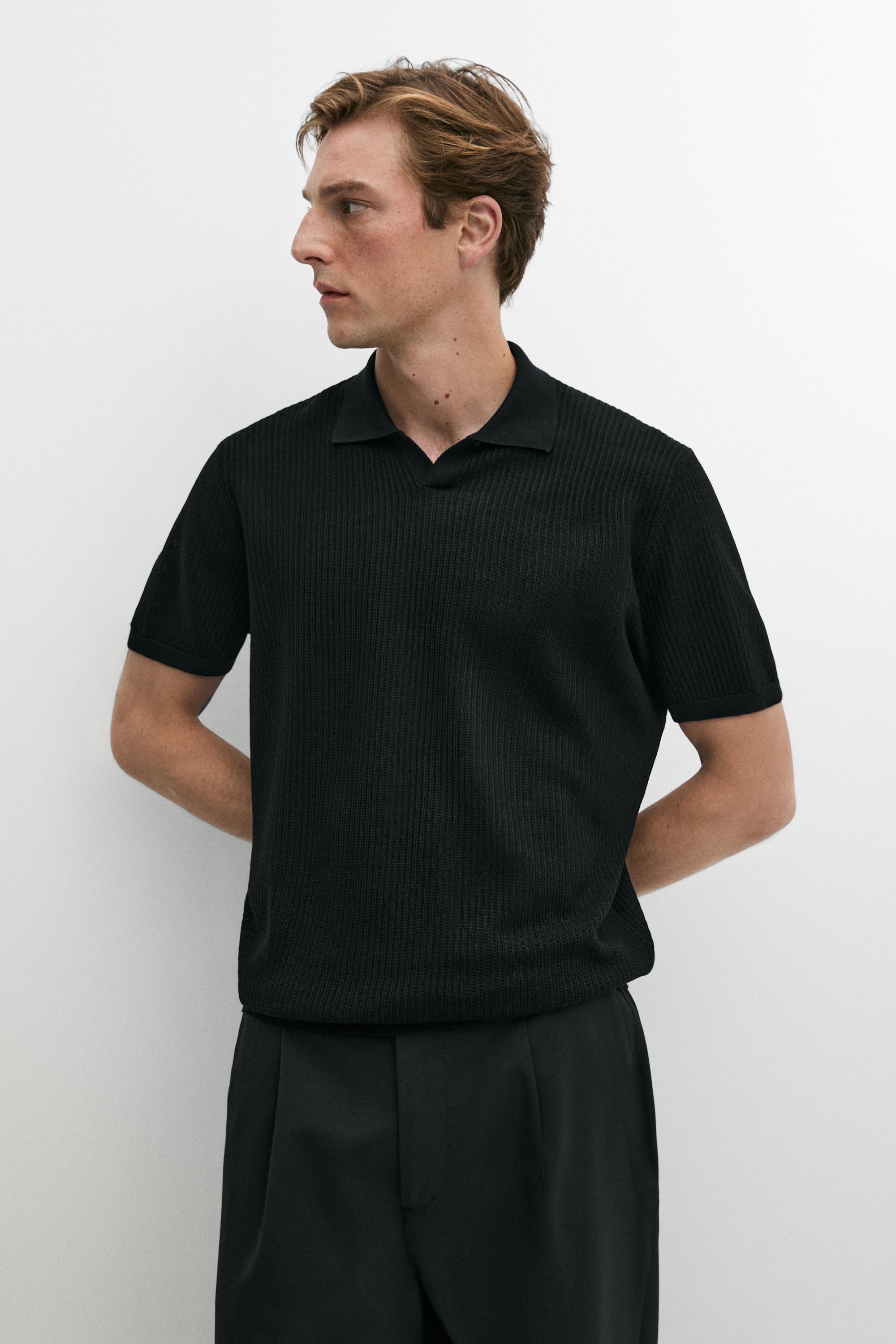 Wool blend short sleeve knit polo Black