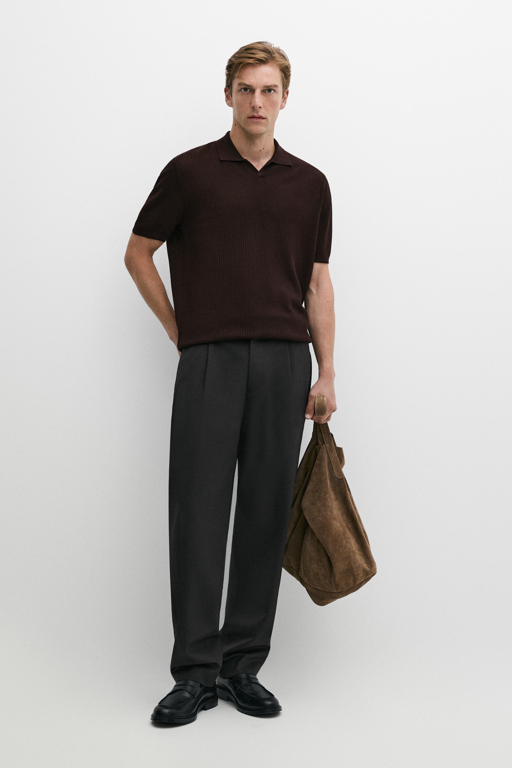 Wool blend short sleeve knit polo Maroon