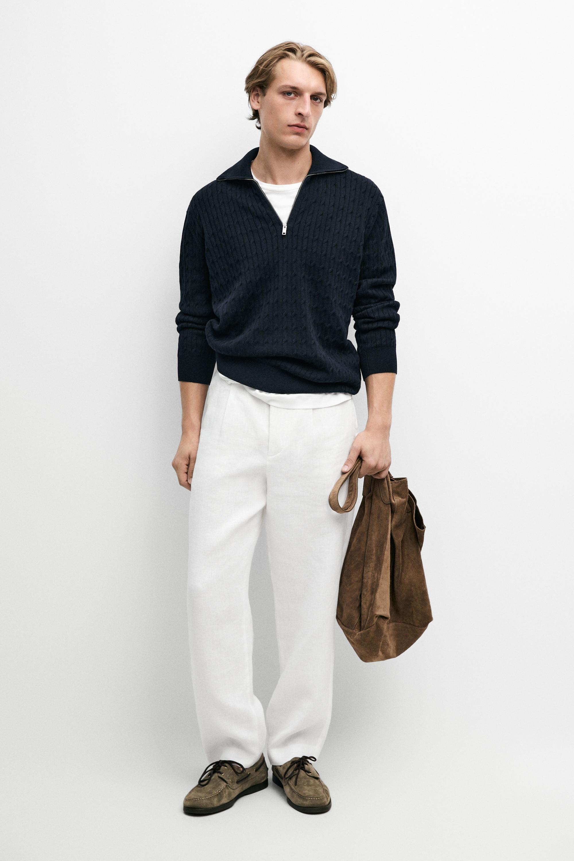 Mock neck knit zip sweater Navy Blue