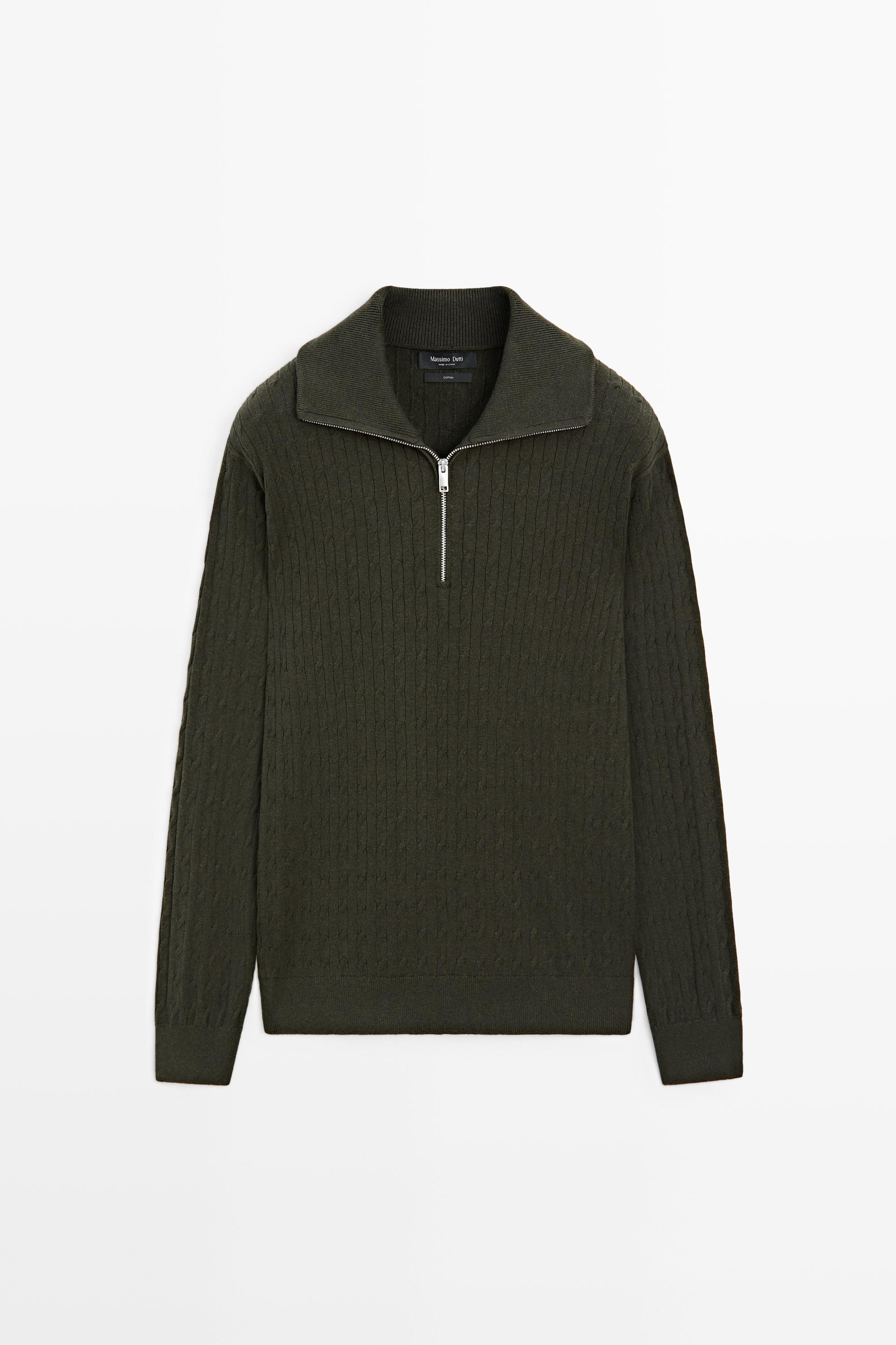 Mock neck knit zip sweater Dark Green