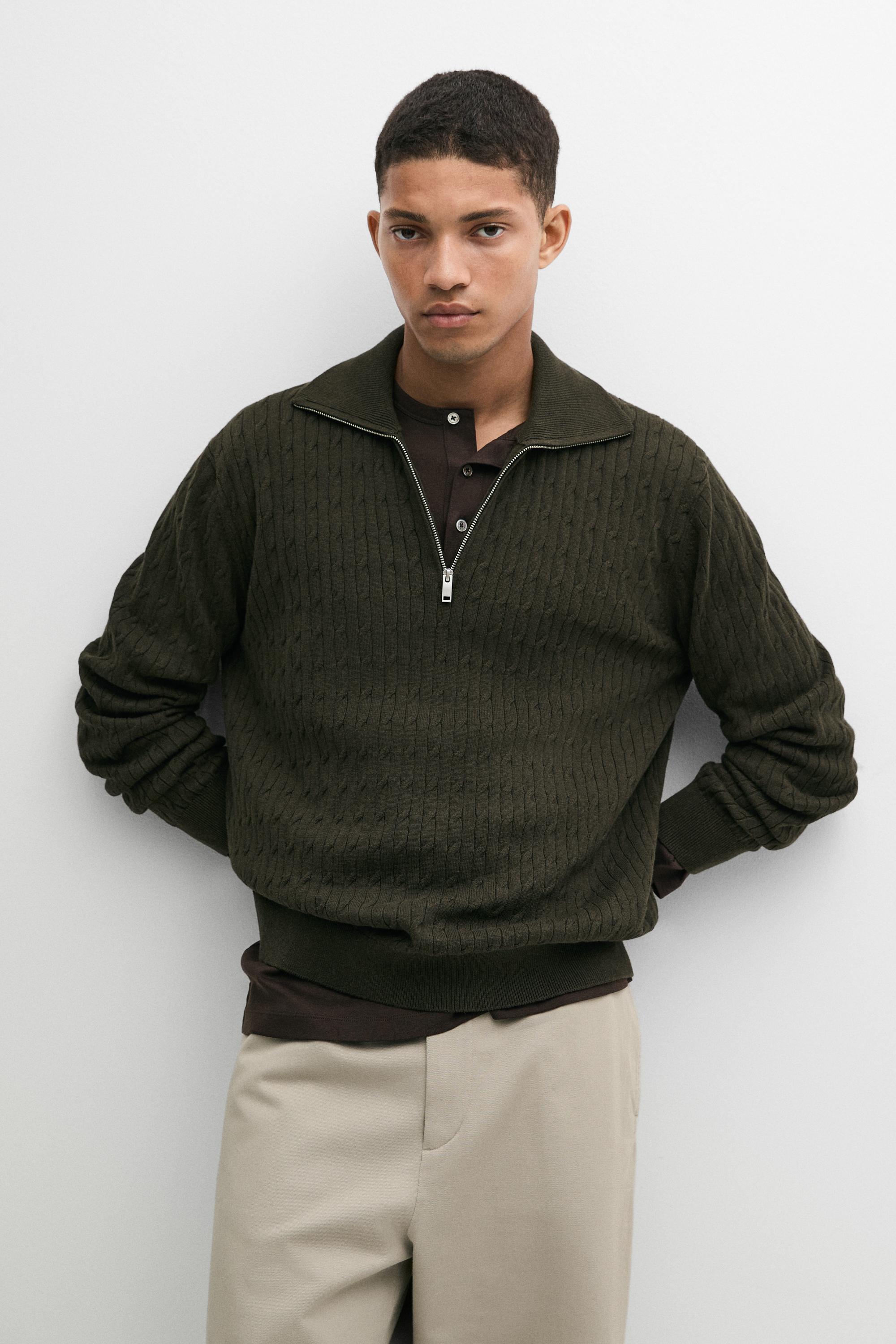 Mock neck knit zip sweater Dark Green