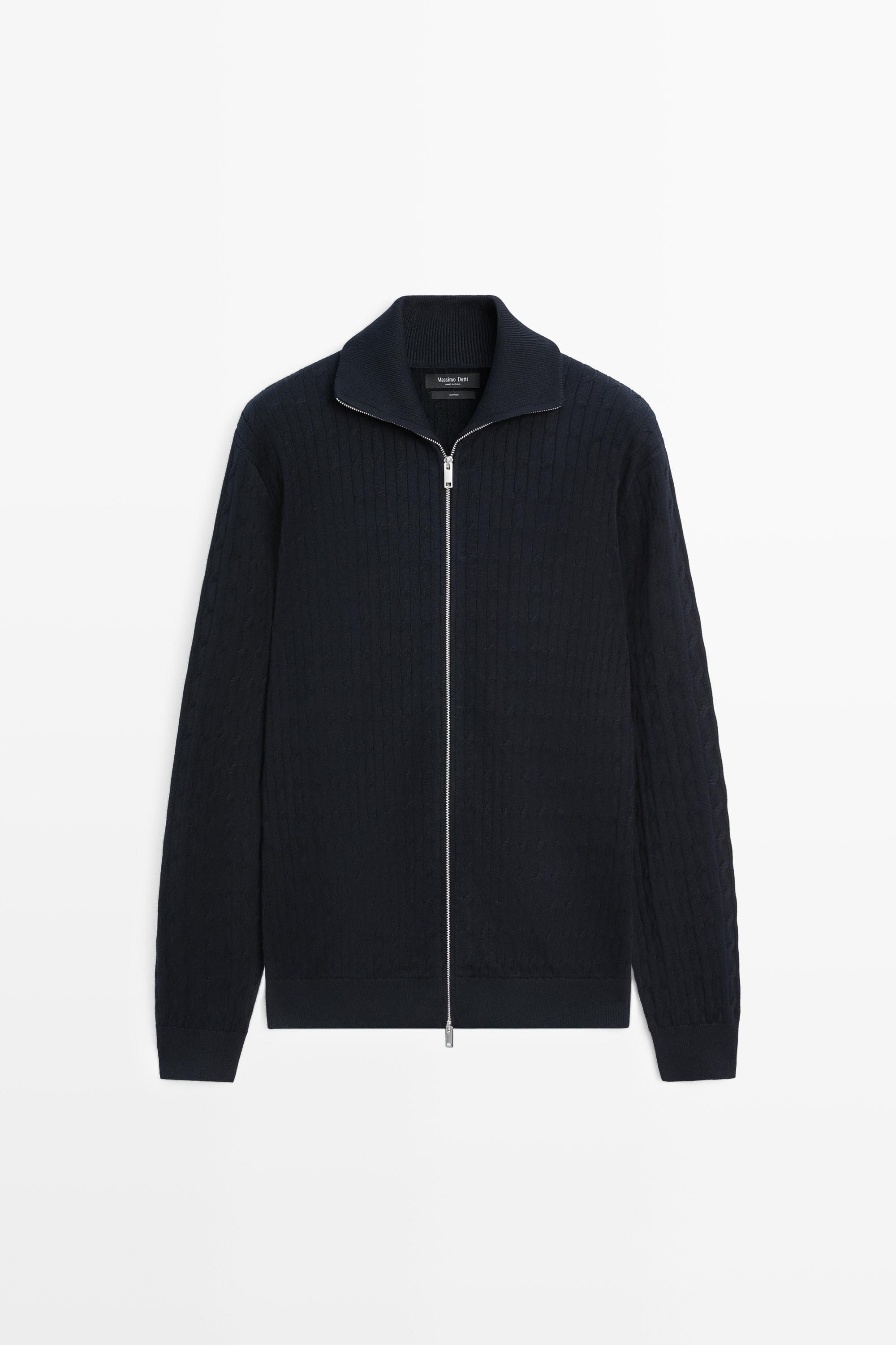 100% cotton braided knit cardigan Navy Blue