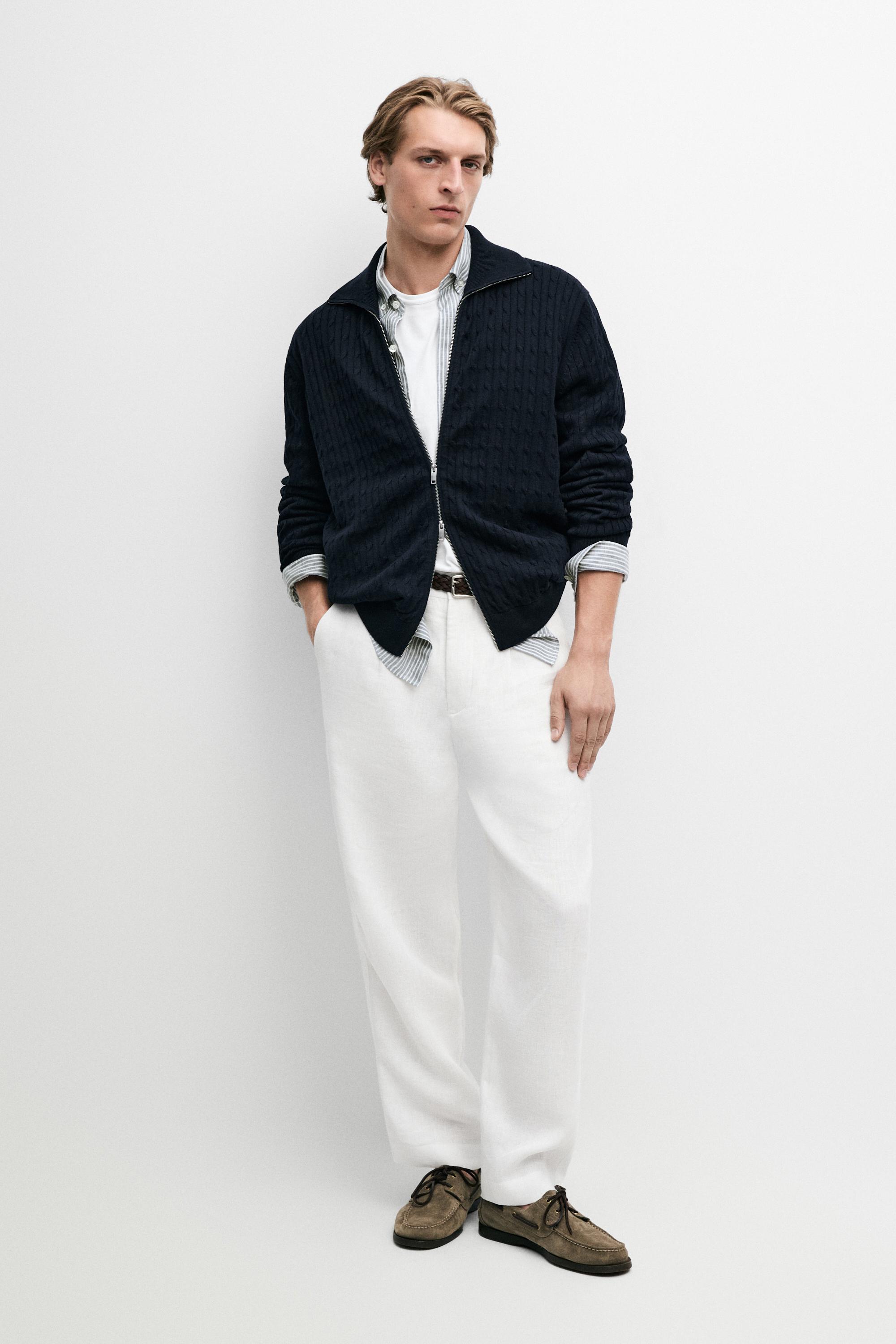 100% cotton braided knit cardigan Navy Blue