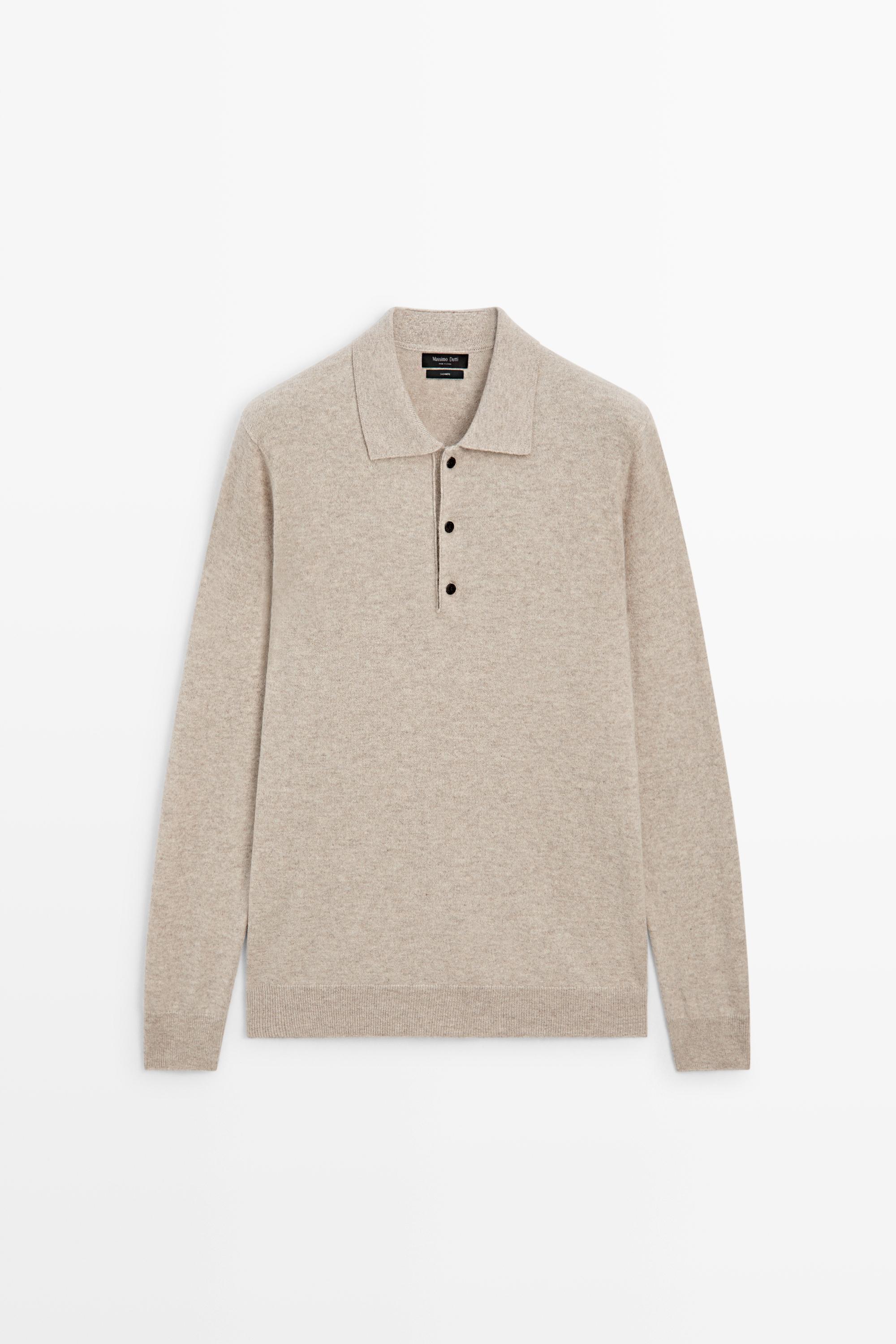 100% cashmere knit polo sweater Sand Brown