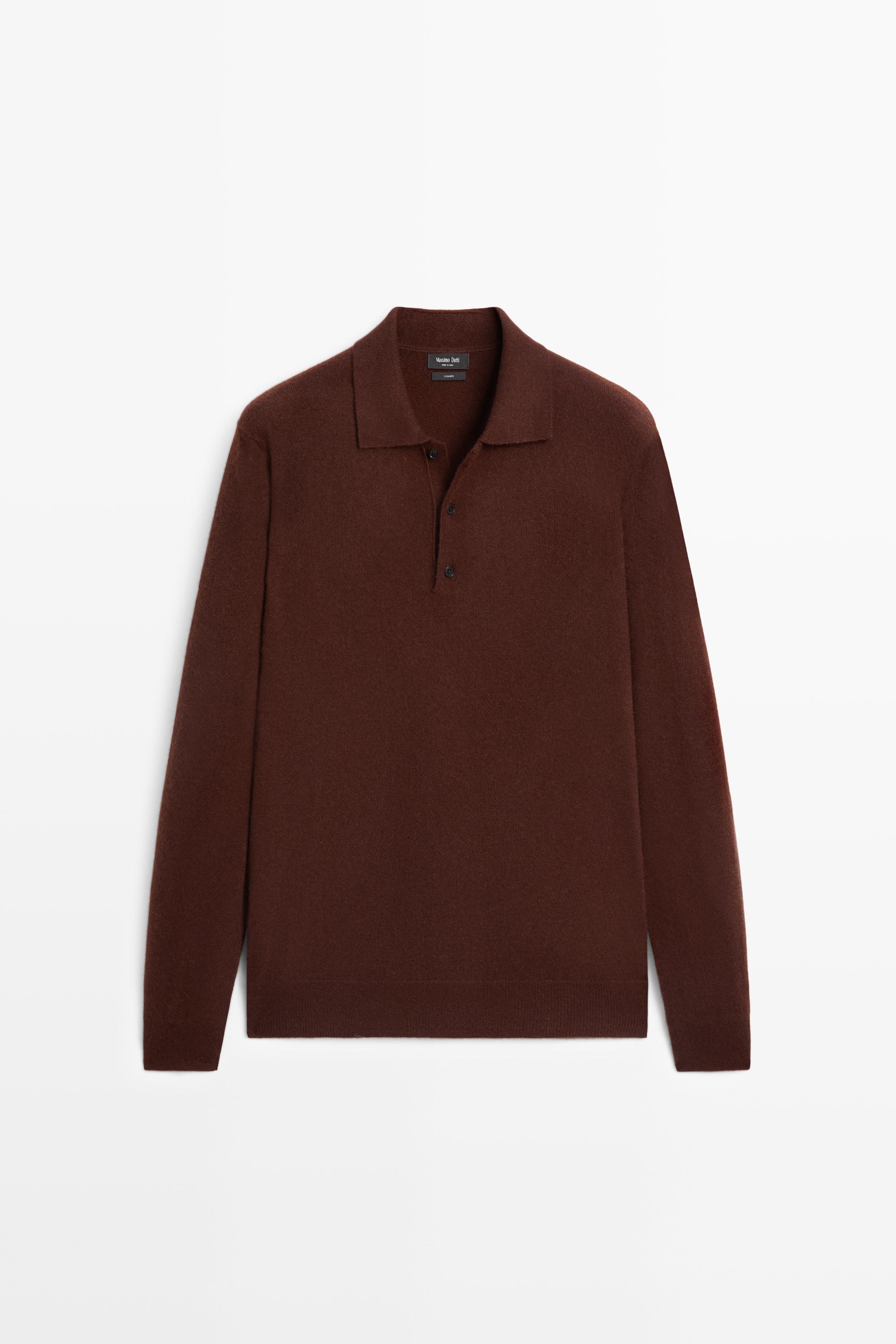 100% cashmere knit polo sweater Brandy