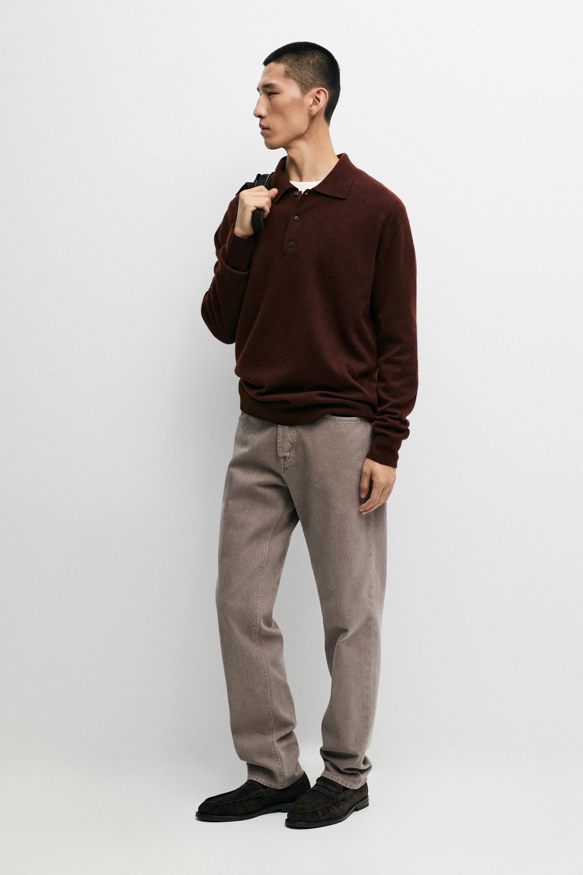 100% cashmere knit polo sweater Brandy
